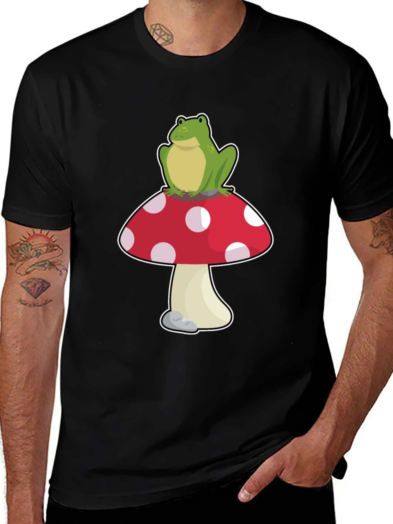 Variant 6 of Frog on Mushroom T-Shirt - Black Cotton Tee