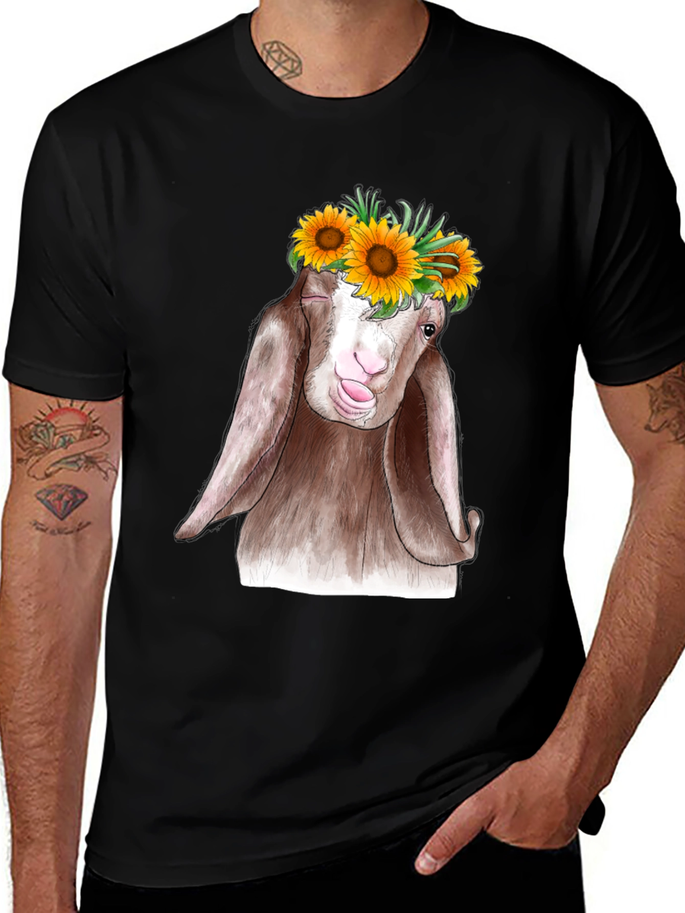 Variant 25 of Goat Sunflower T-Shirt - Whimsical Graphic Tee