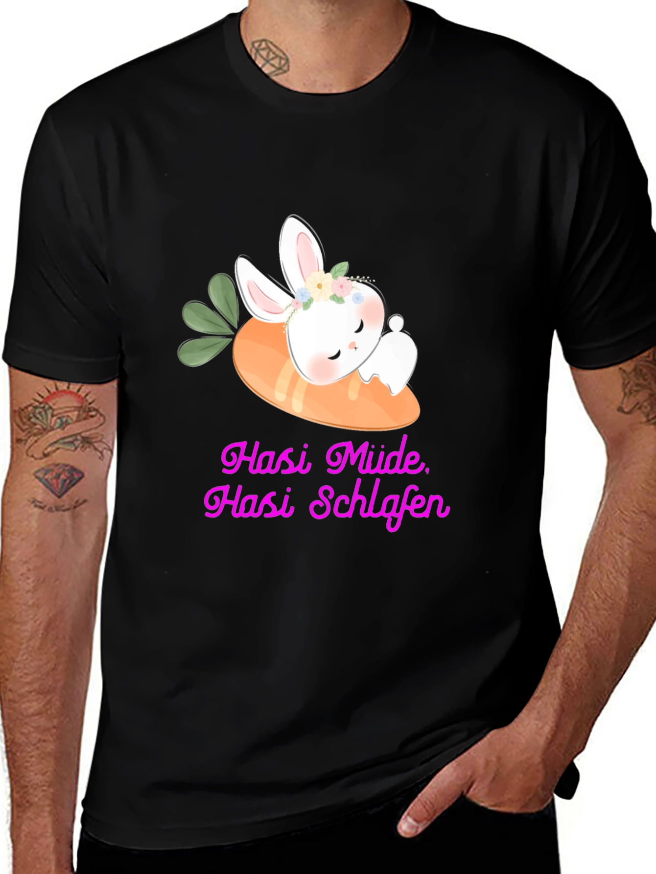Variant 2 of Cute Bunny on Carrot Graphic T-Shirt - Hasi Müde Hasi Schlafen