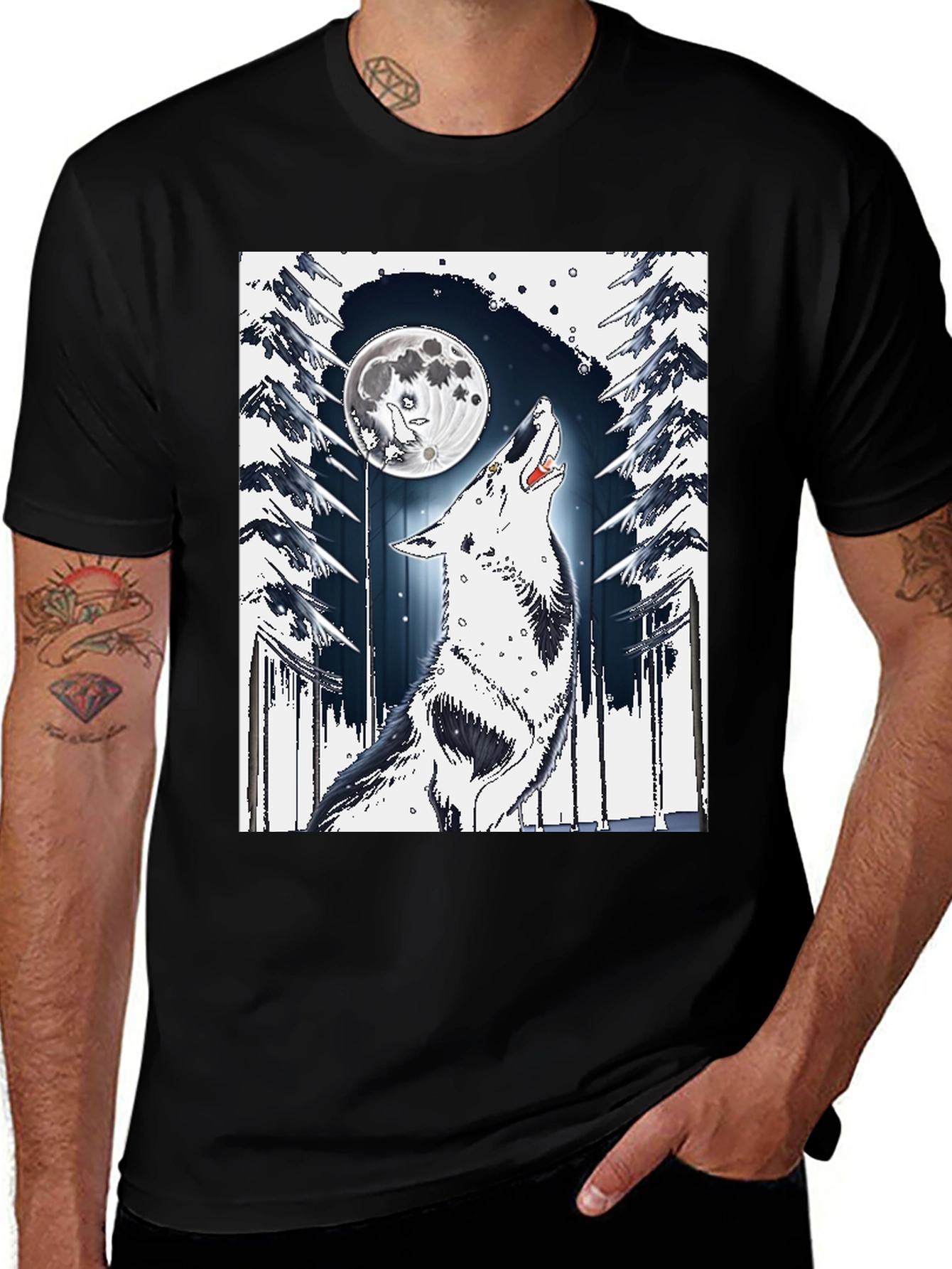 Variant 18 of Wolf Howling Moon T-Shirt - Black Graphic Tee