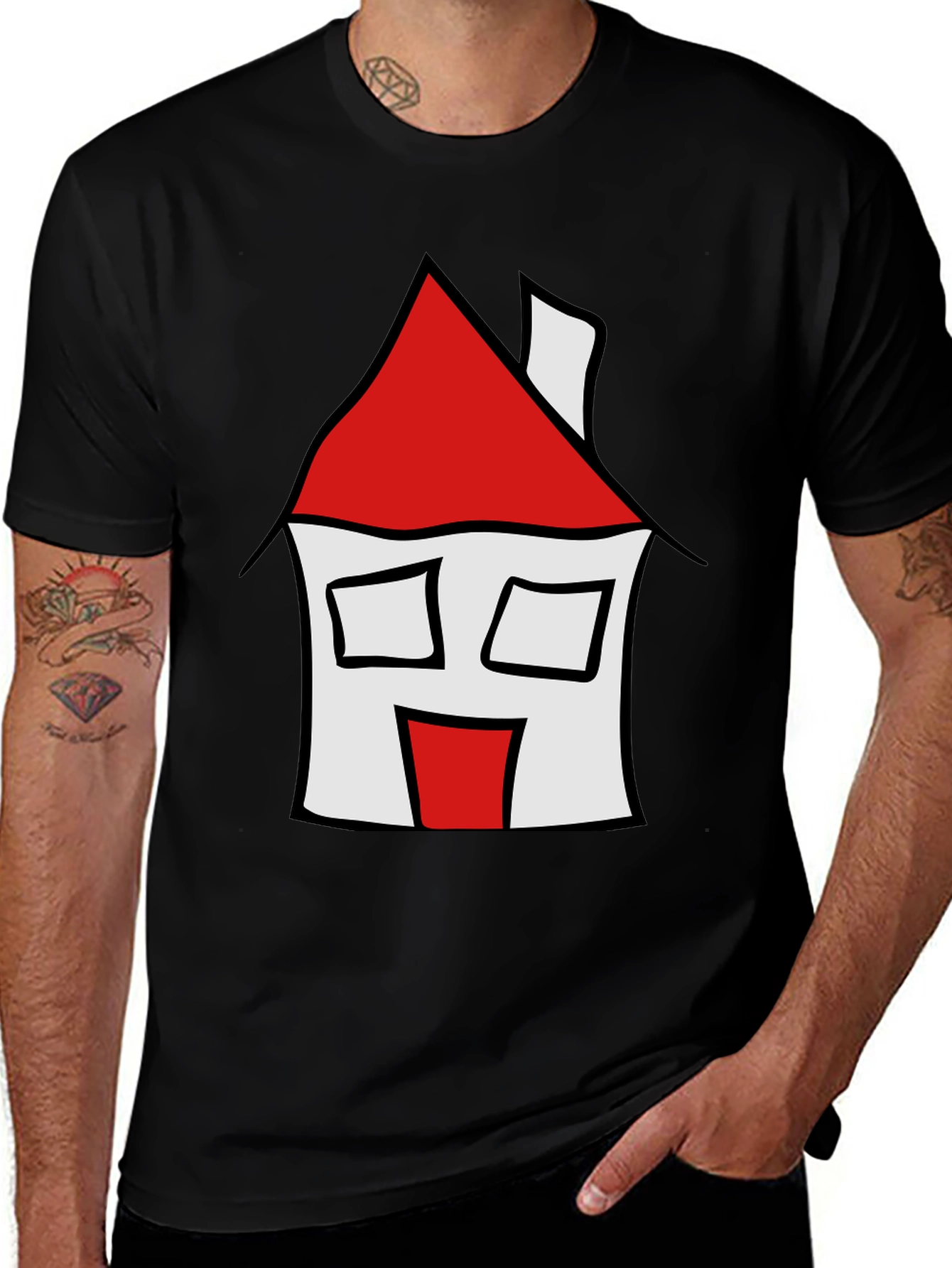 Variant 24 of Cartoon House Graphic Tee - Black Cotton Blend
