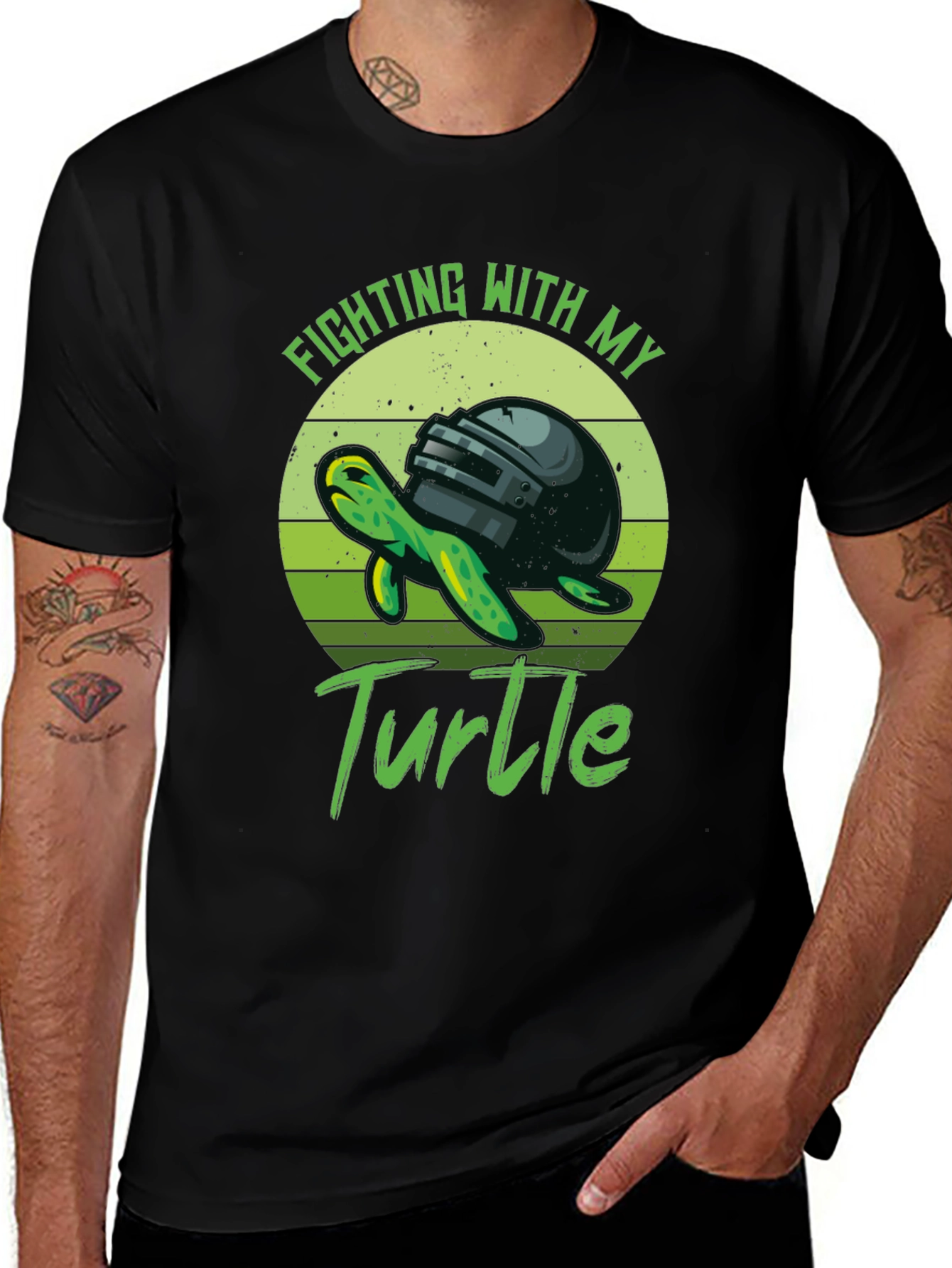 Black Fighting with My Turtle T-Shirt main image