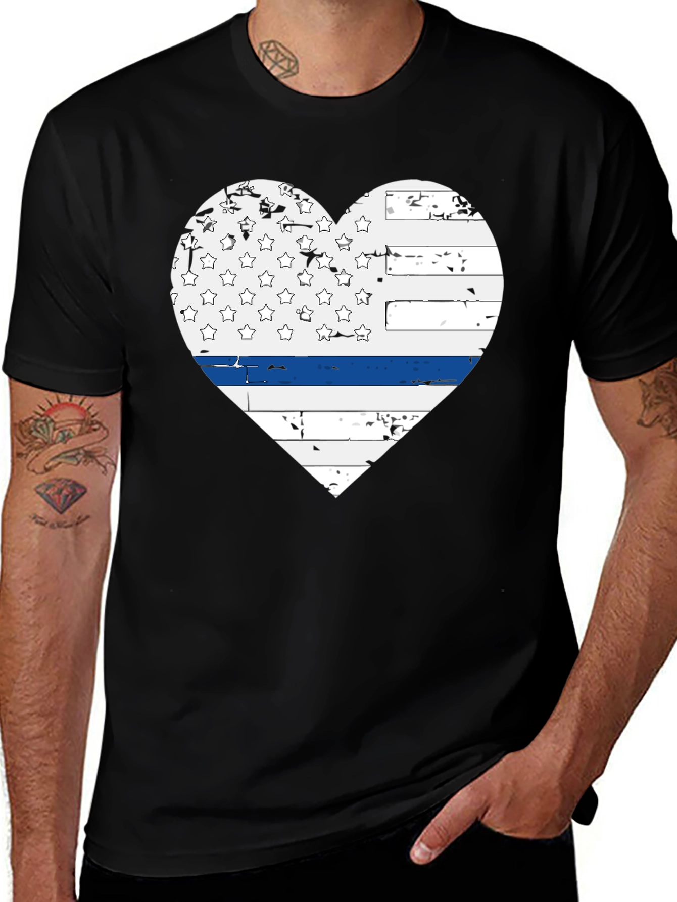 Thin Blue Line Heart Flag T-Shirt