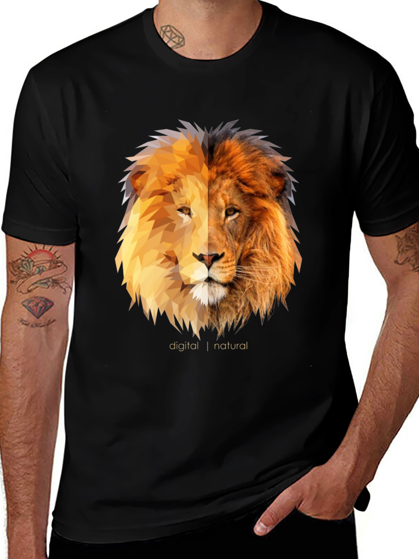 Variant 26 of Digital Natural Lion Graphic Tee - Black