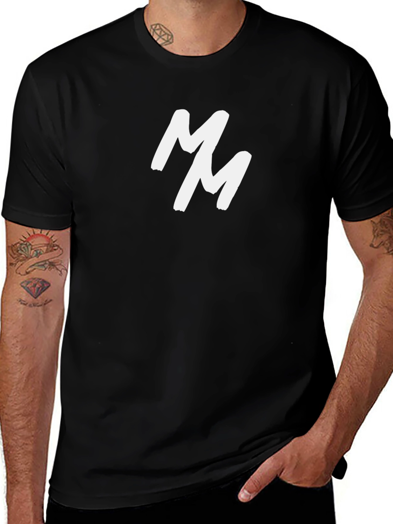 Variant 23 of Black T-Shirt with White "MM" Graphic