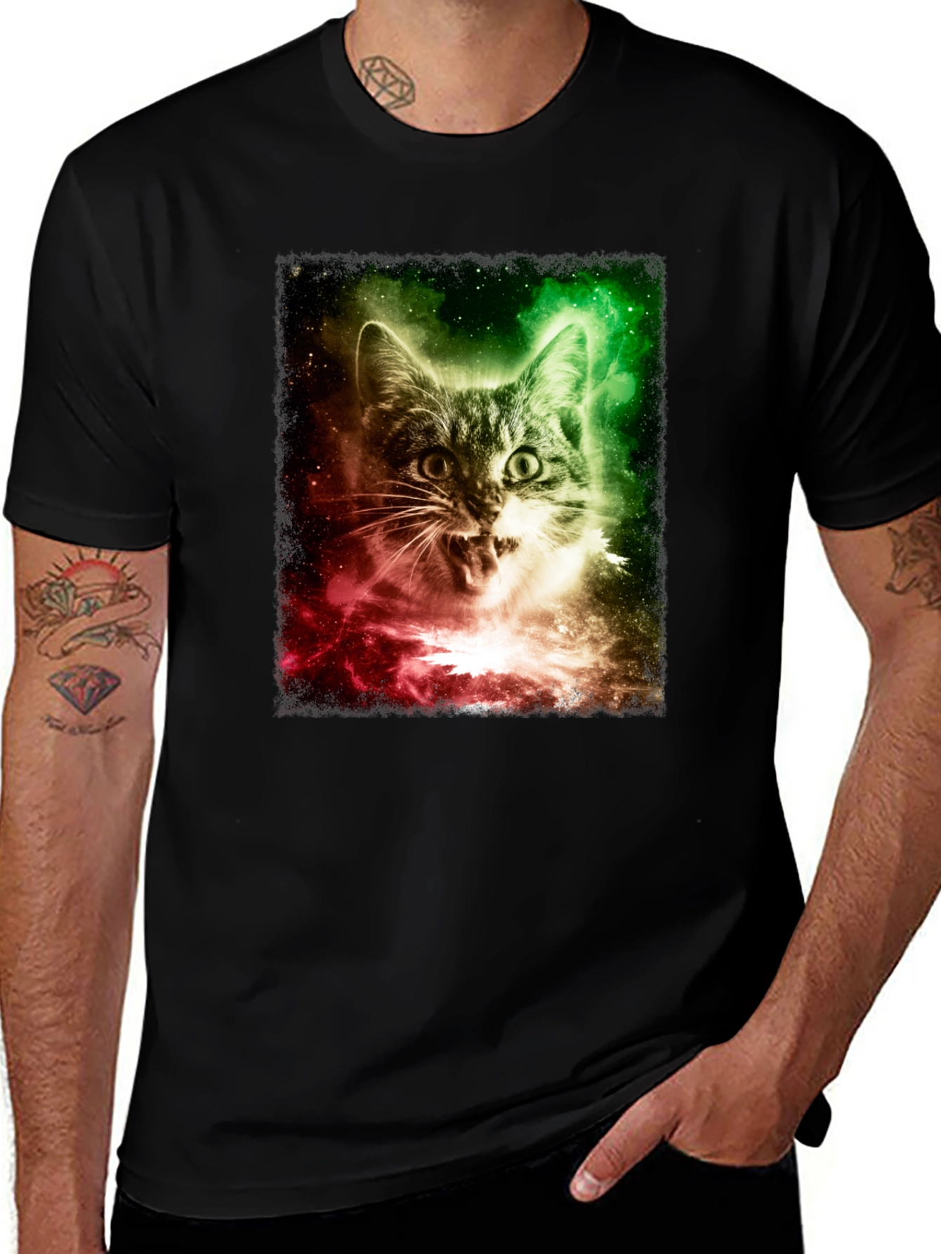Variant 12 of Galaxy Cat Graphic Tee - Men's Black T-Shirt