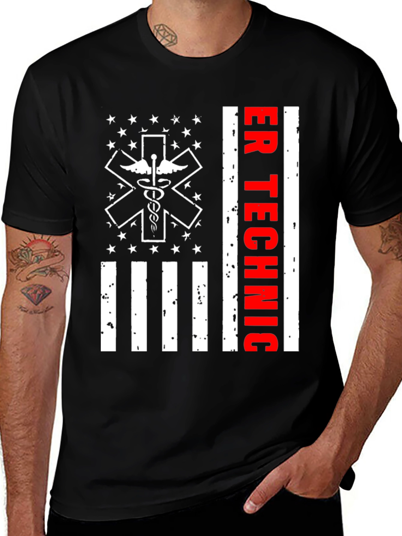 ER Technician American Flag Graphic T-Shirt