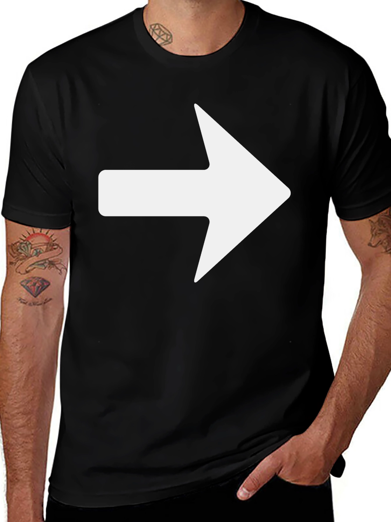 Variant 25 of Right Arrow Graphic Tee - Black Cotton Casual Shirt