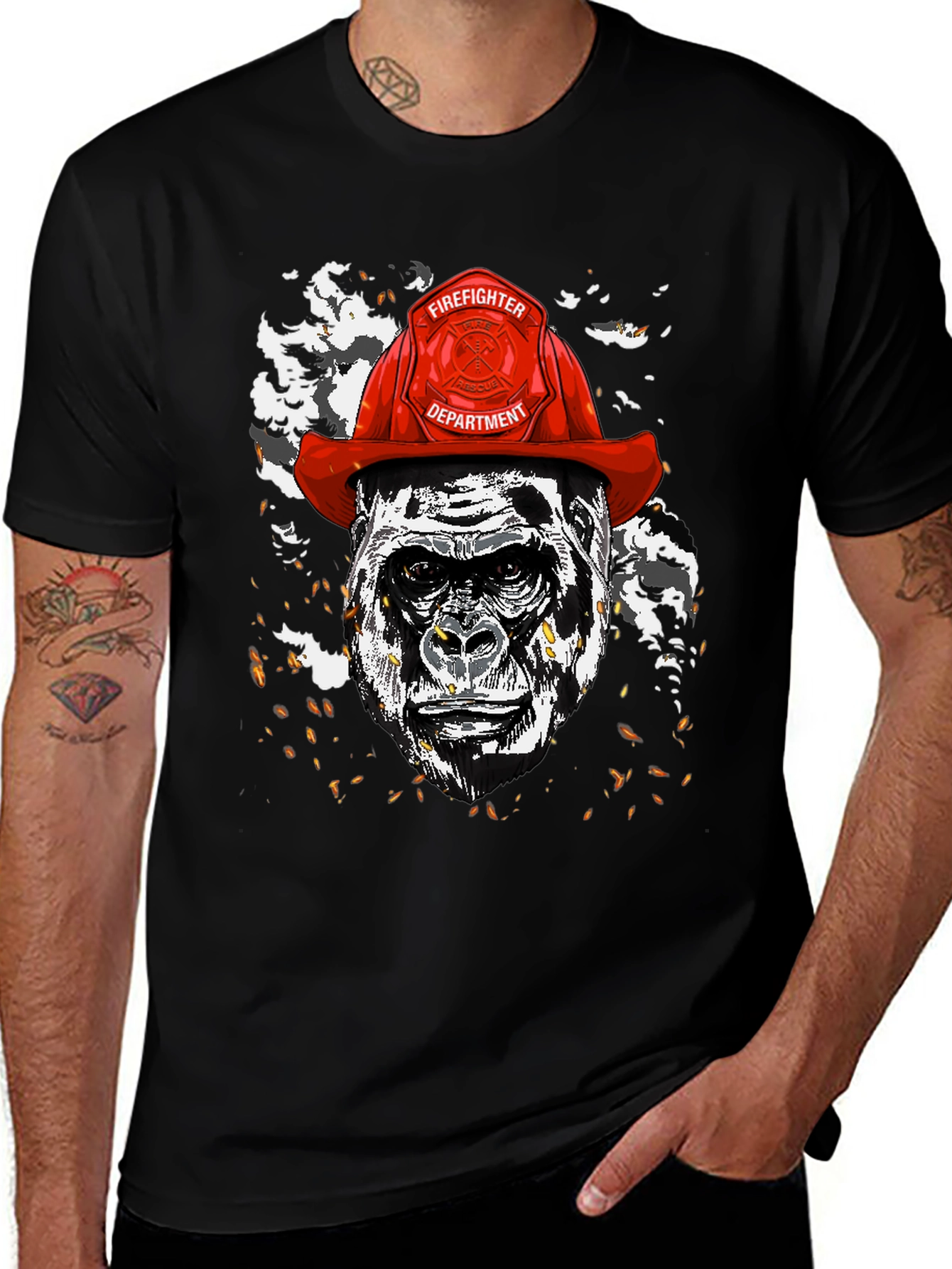 Variant 14 of Gorilla Firefighter Graphic T-Shirt - Novelty Design