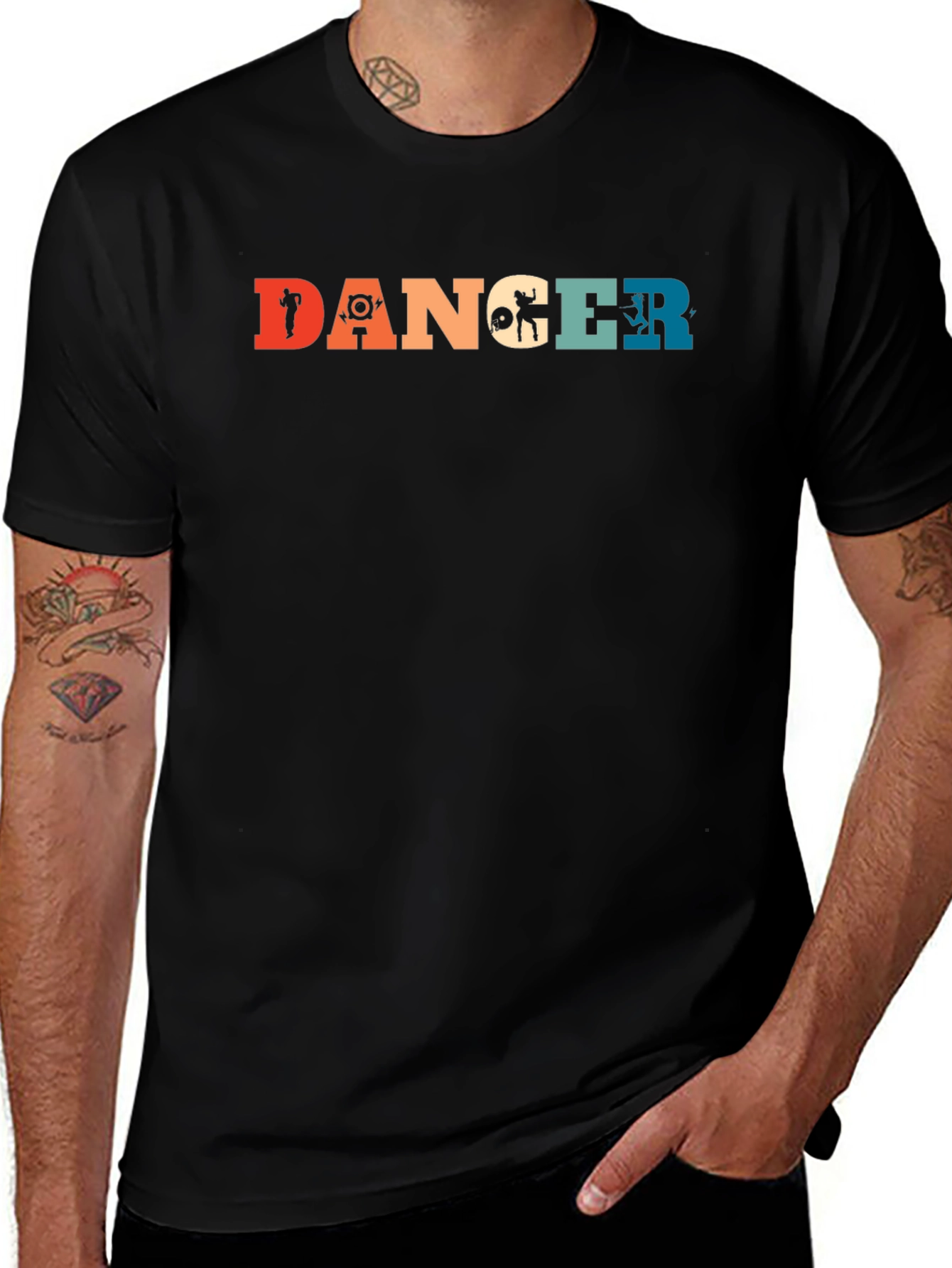 Retro Dancer Graphic Tee - Black Cotton T-Shirt