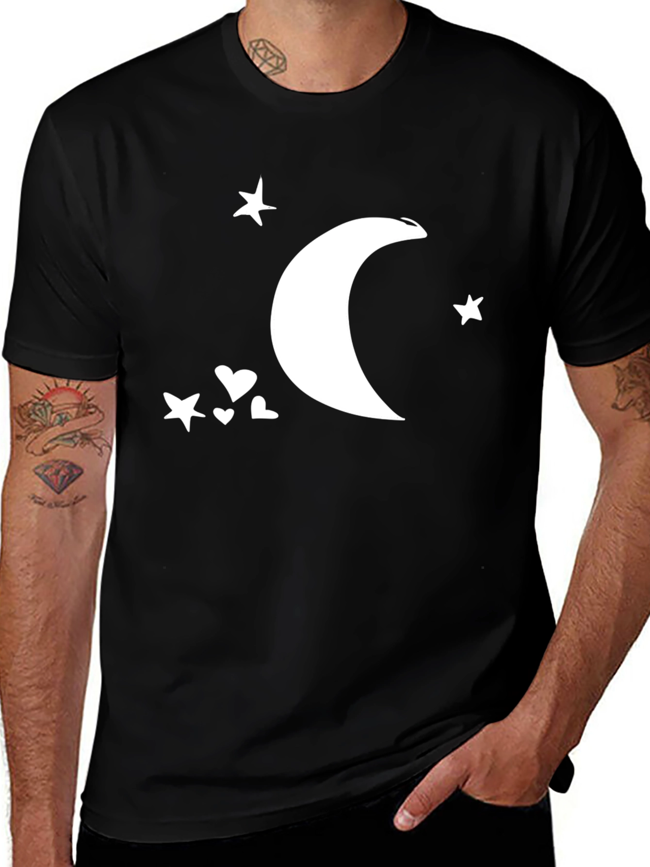 Variant 29 of Moon & Stars Graphic Tee - Black Cotton Comfort