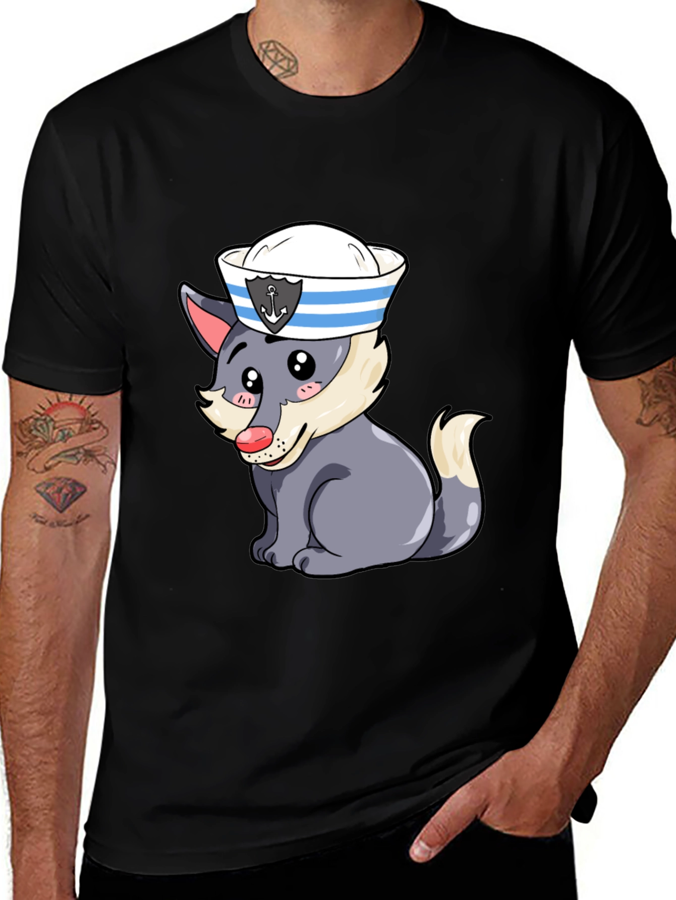 Variant 6 of Cartoon Sailor Wolf Graphic Tee