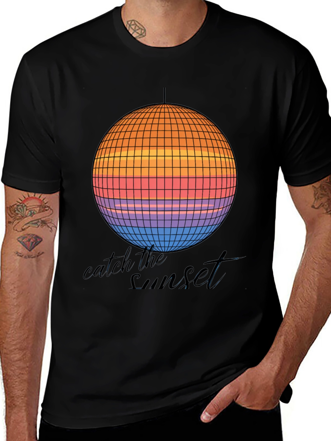 Variant 8 of Catch the Sunset Retro Disco Ball Graphic Tee