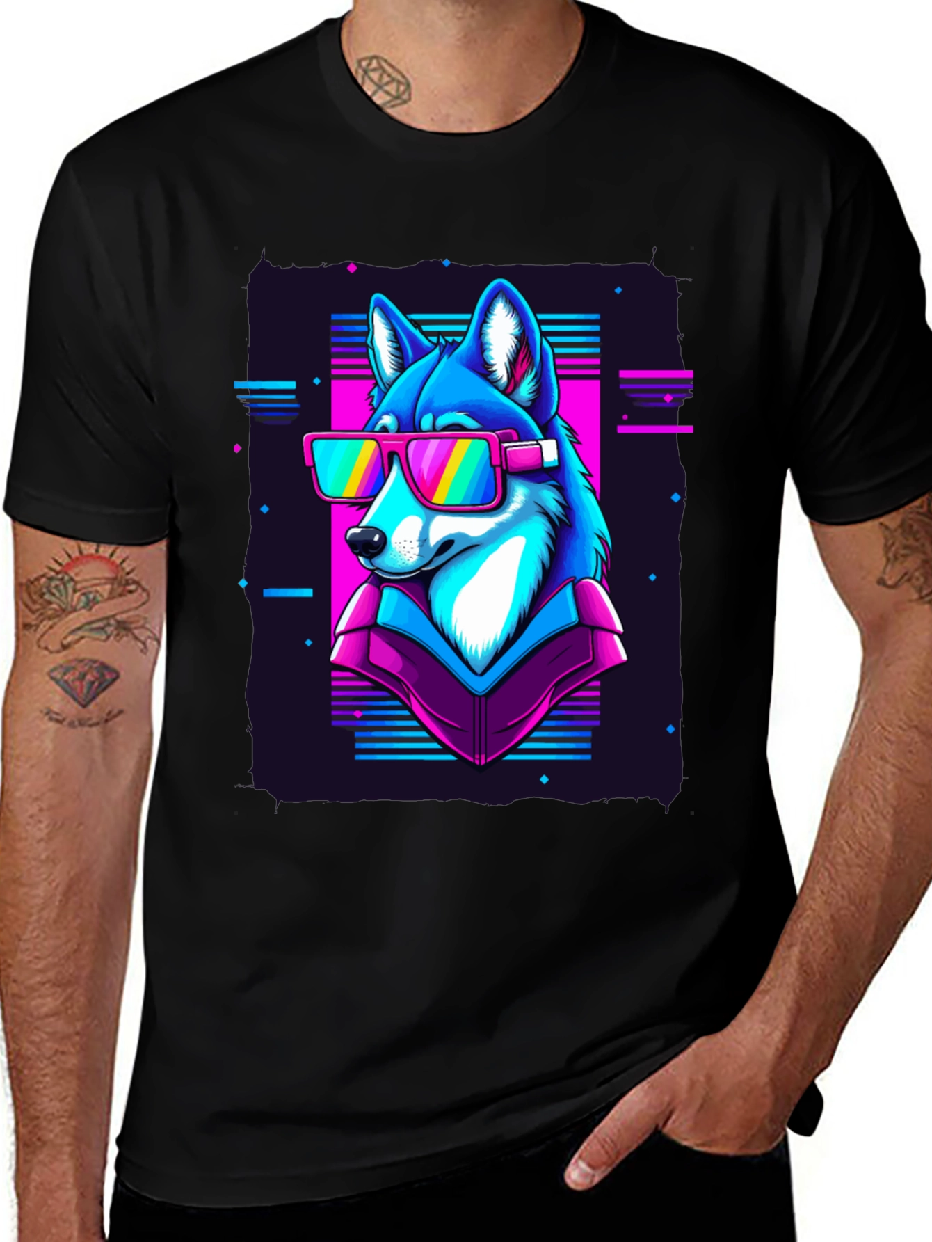 Variant 8 of Retro Wolf T-Shirt - Neon Colors - Unique Graphic Tee