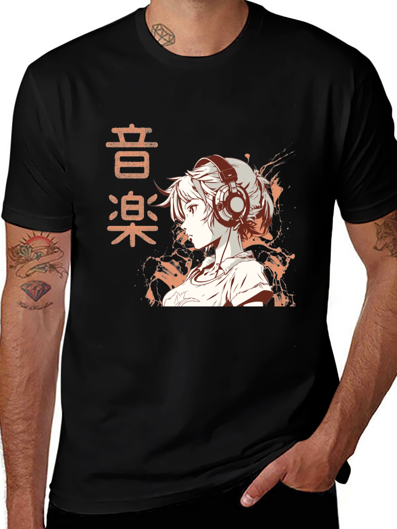 Anime Girl Headphones Graphic T-Shirt