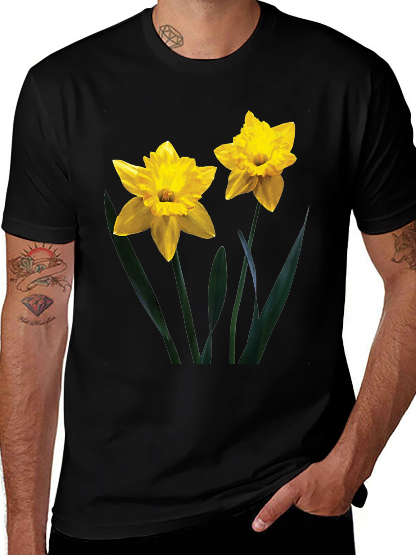 Variant 13 of Daffodil Print Black T-Shirt