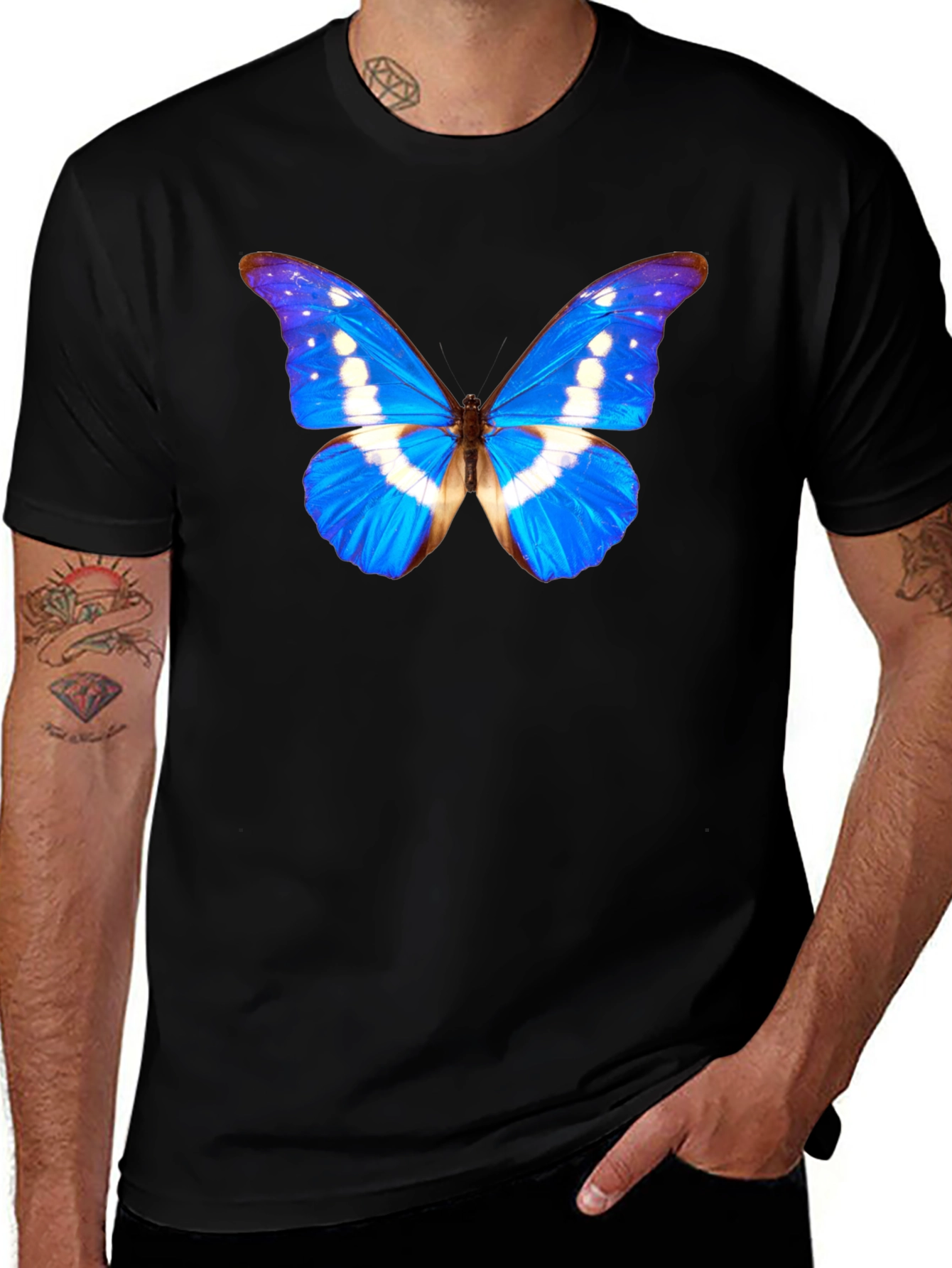Variant 10 of Butterfly Graphic T-Shirt - Vibrant Blue Insect Tee