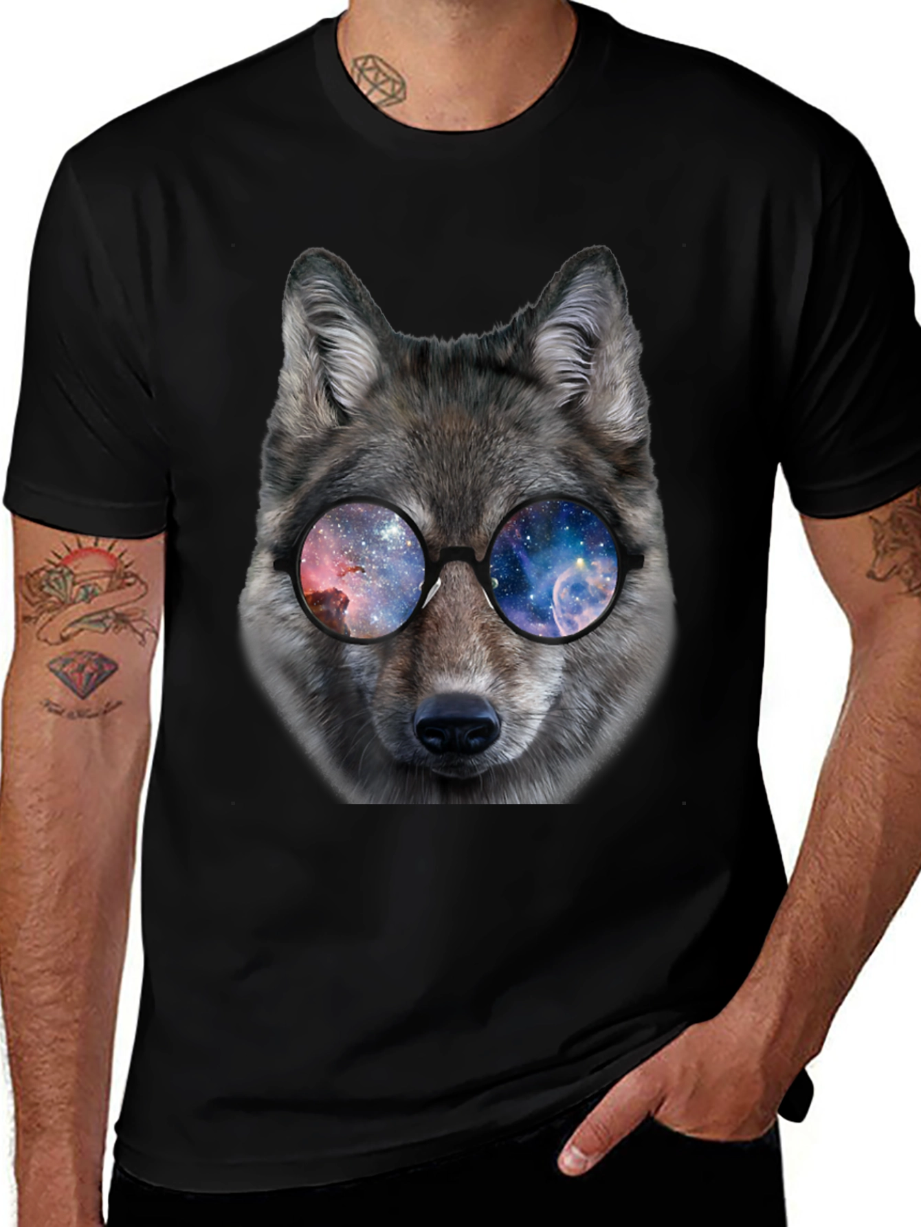 Variant 21 of Wolf Galaxy Glasses Black T-Shirt