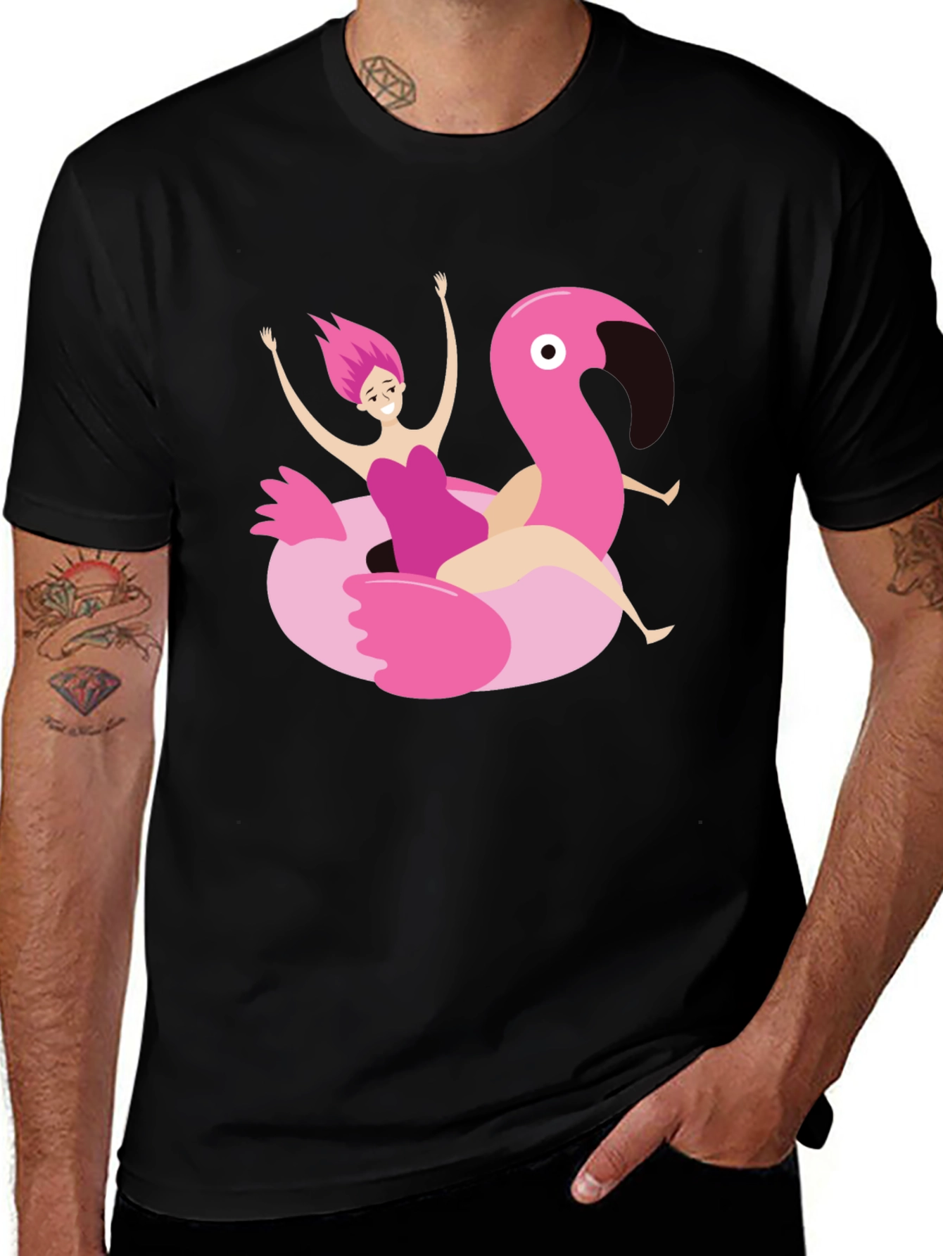 Variant 23 of Black T-Shirt with Flamingo Float Graphic