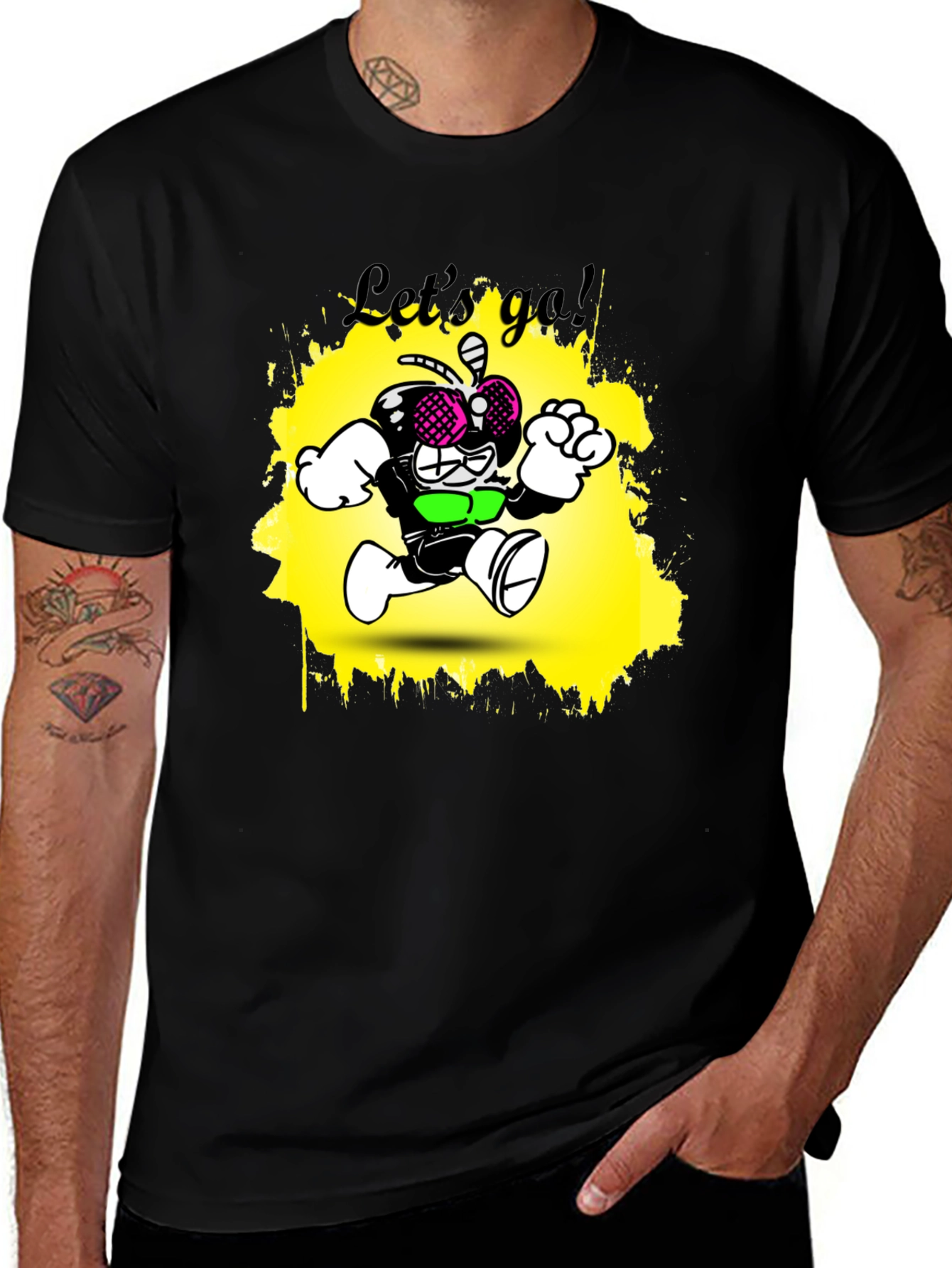 Variant 22 of Cartoon Fly Graphic T-Shirt - Black Cotton Tee