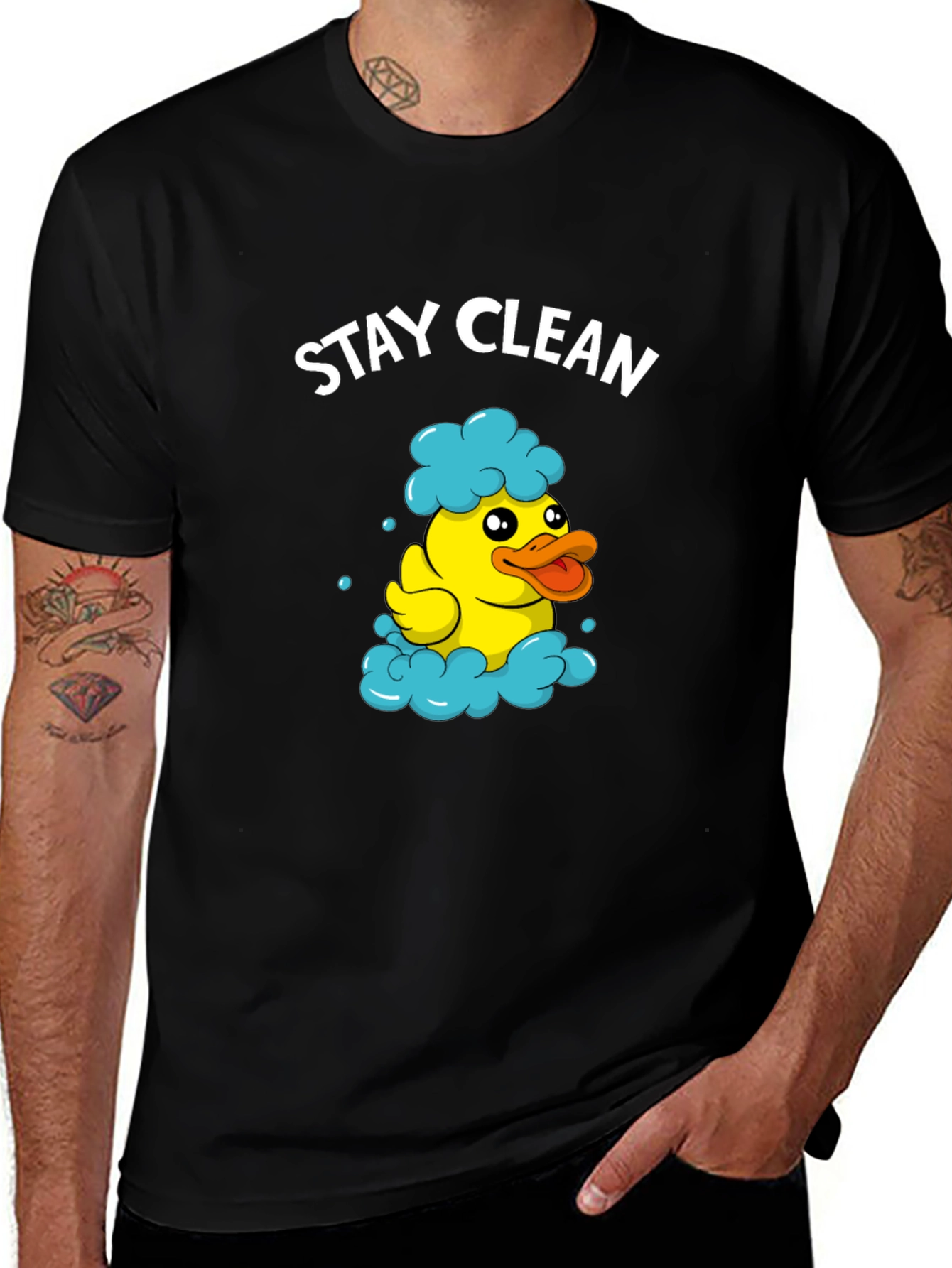 Variant 28 of Stay Clean Duck Cartoon Graphic Tee