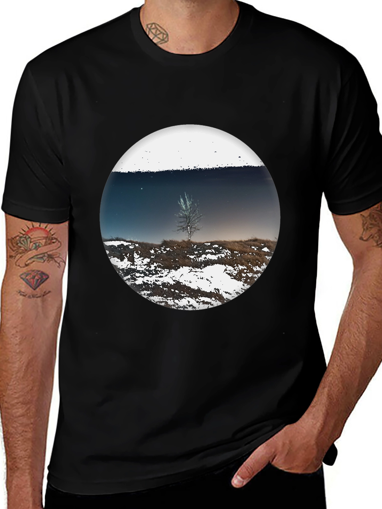 Abstract Landscape Print Black T-Shirt