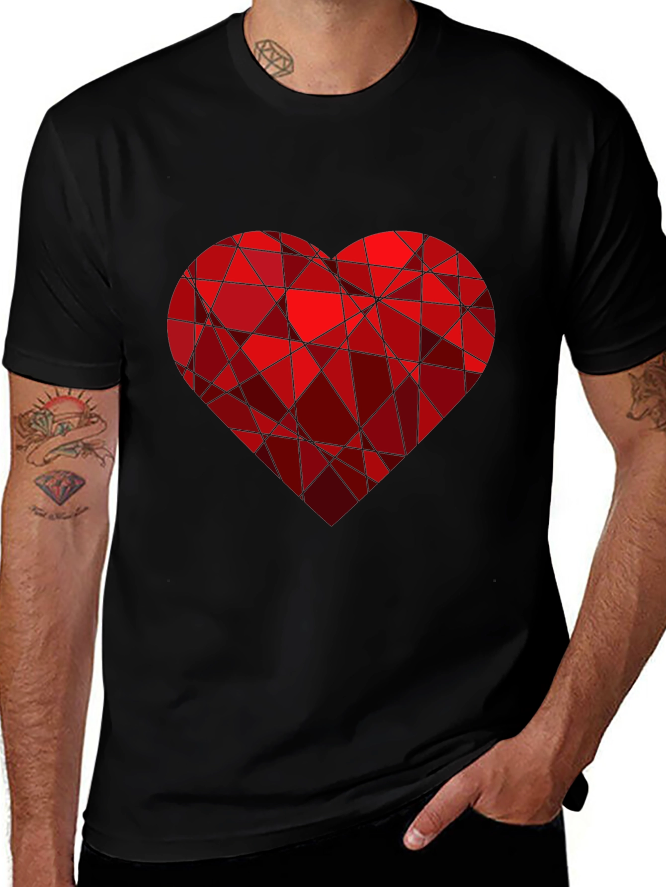 Variant 15 of Geometric Heart Graphic Black T-Shirt