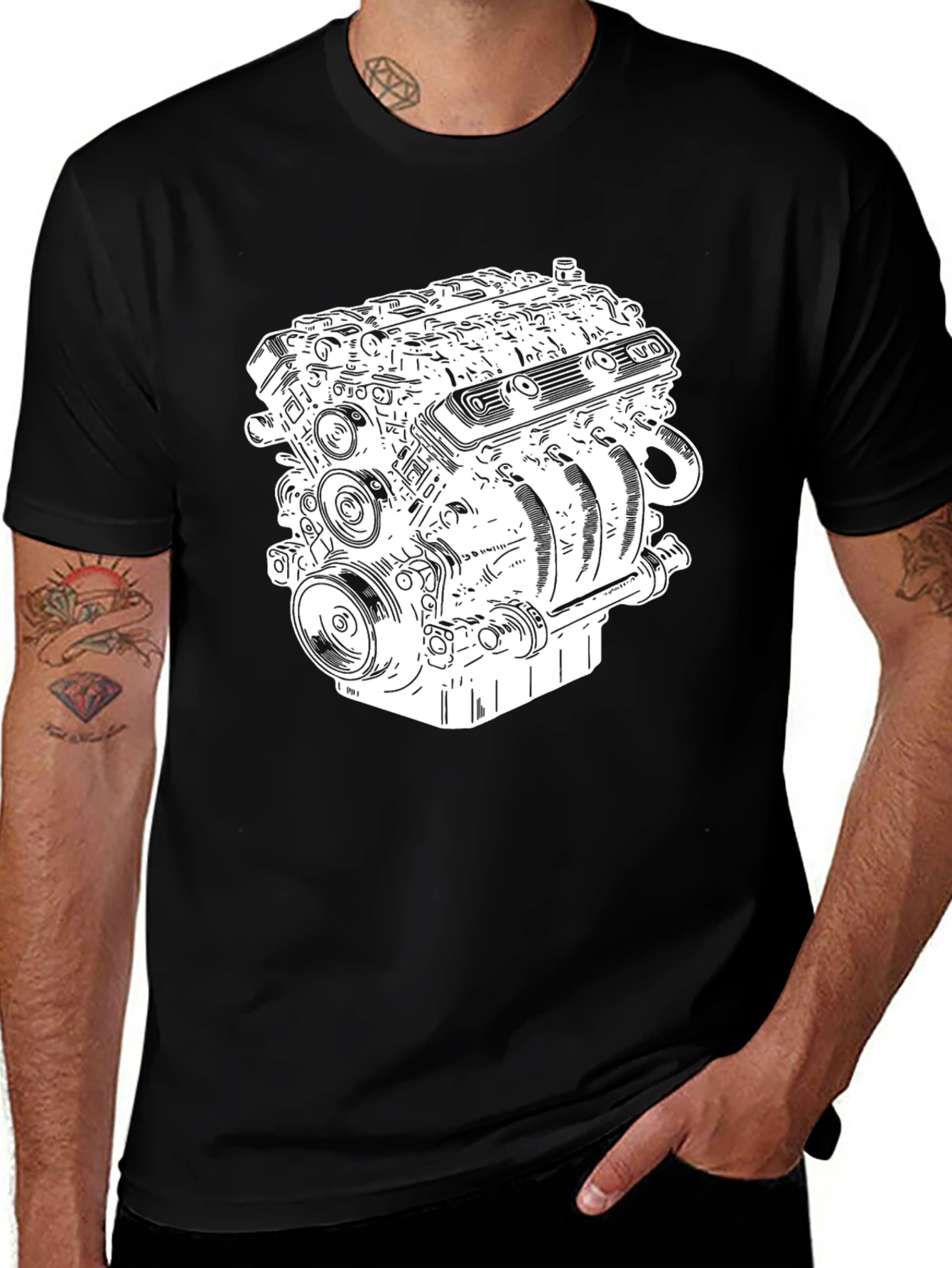 Variant 22 of Black Engine Graphic Tee - Automotive Enthusiast T-Shirt