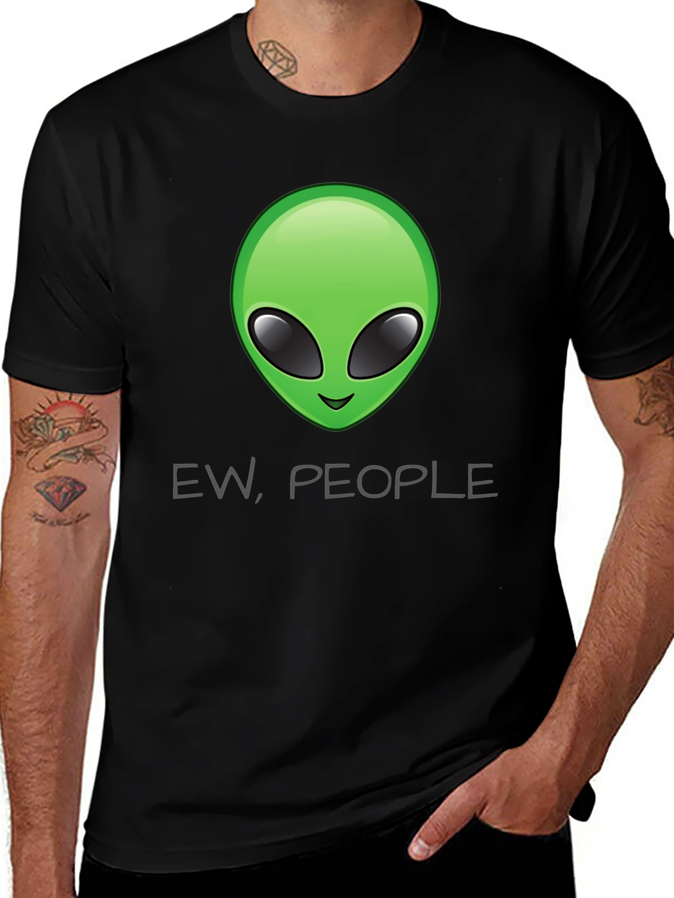 Variant 13 of Alien Emoji Graphic Tee - "Ew, People" Slogan Black T-Shirt