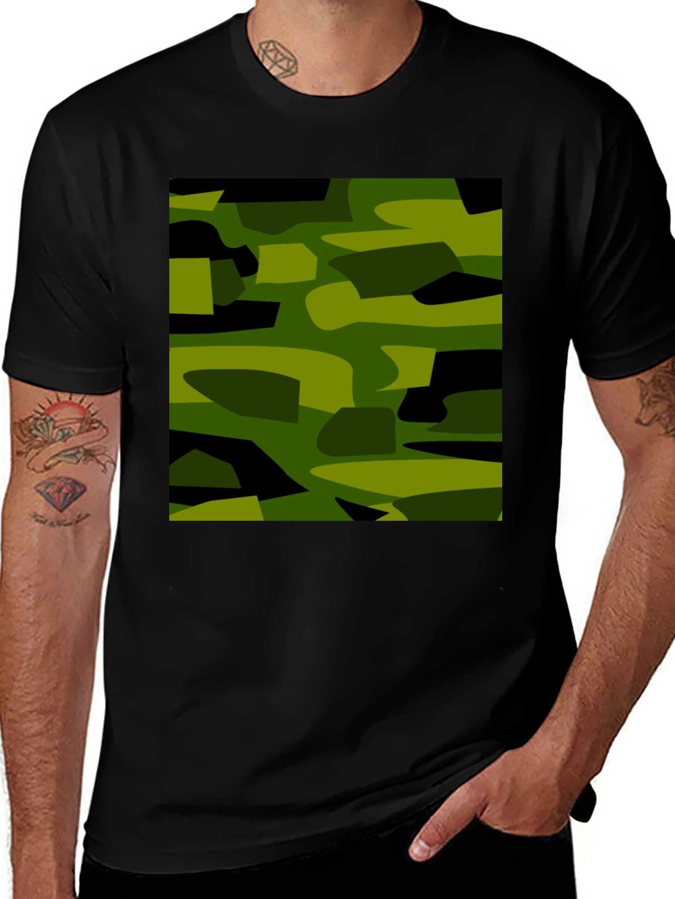 Variant 4 of Camouflage Graphic Print Black T-Shirt