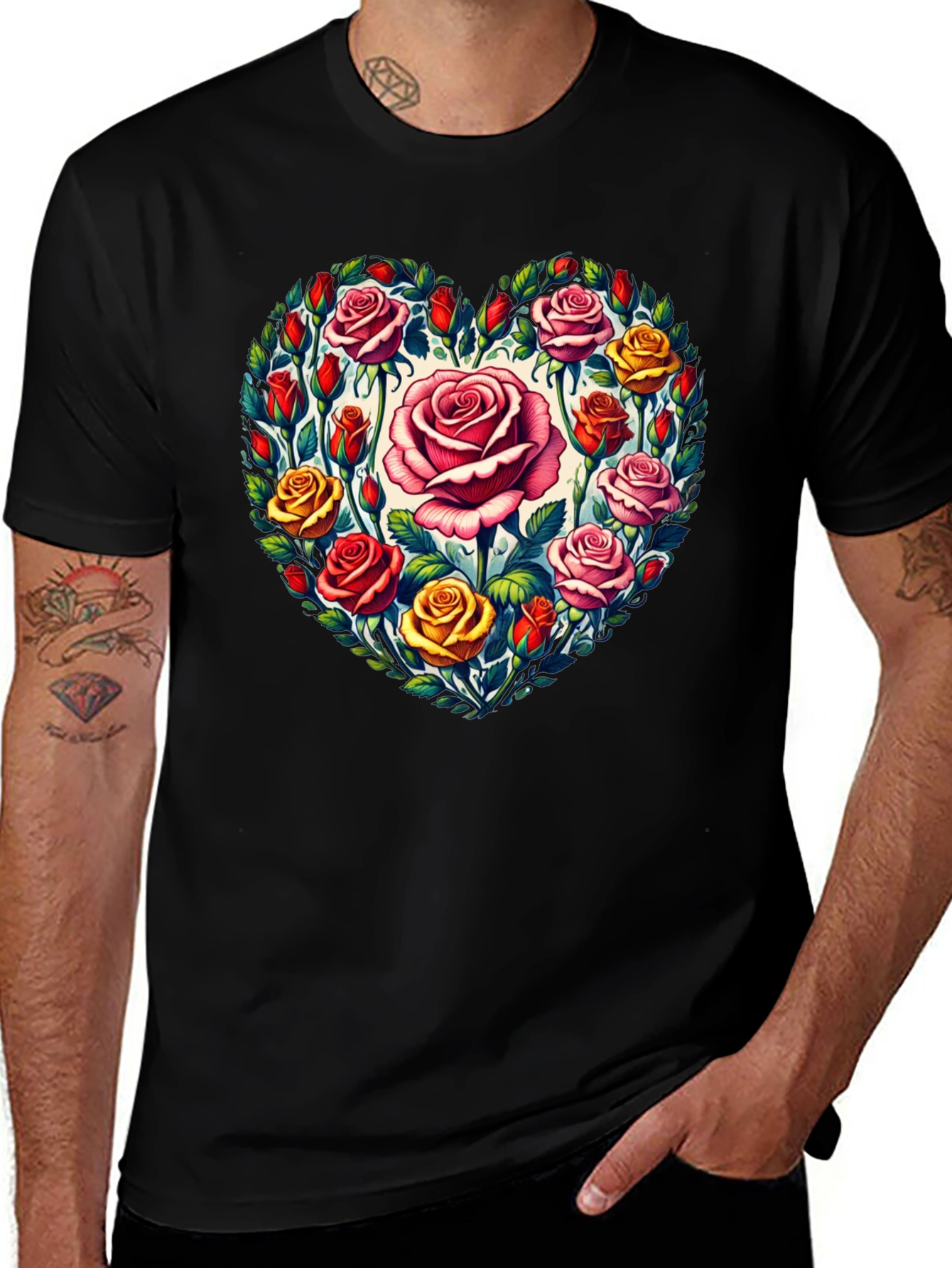Variant 14 of Floral Heart Graphic Tee - Rose Flower Print