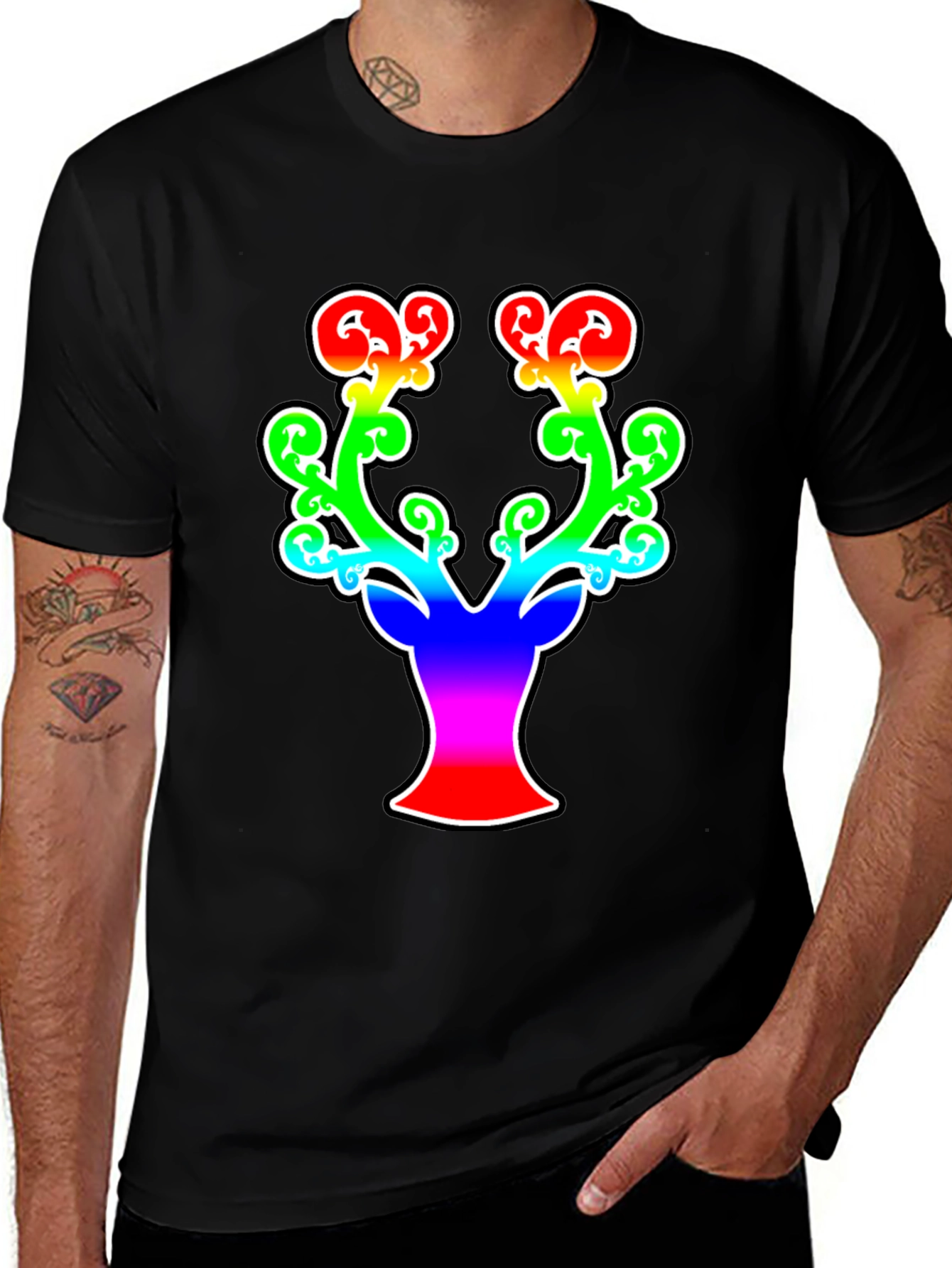 Variant 18 of Rainbow Stag Graphic Tee - Men's Black T-Shirt
