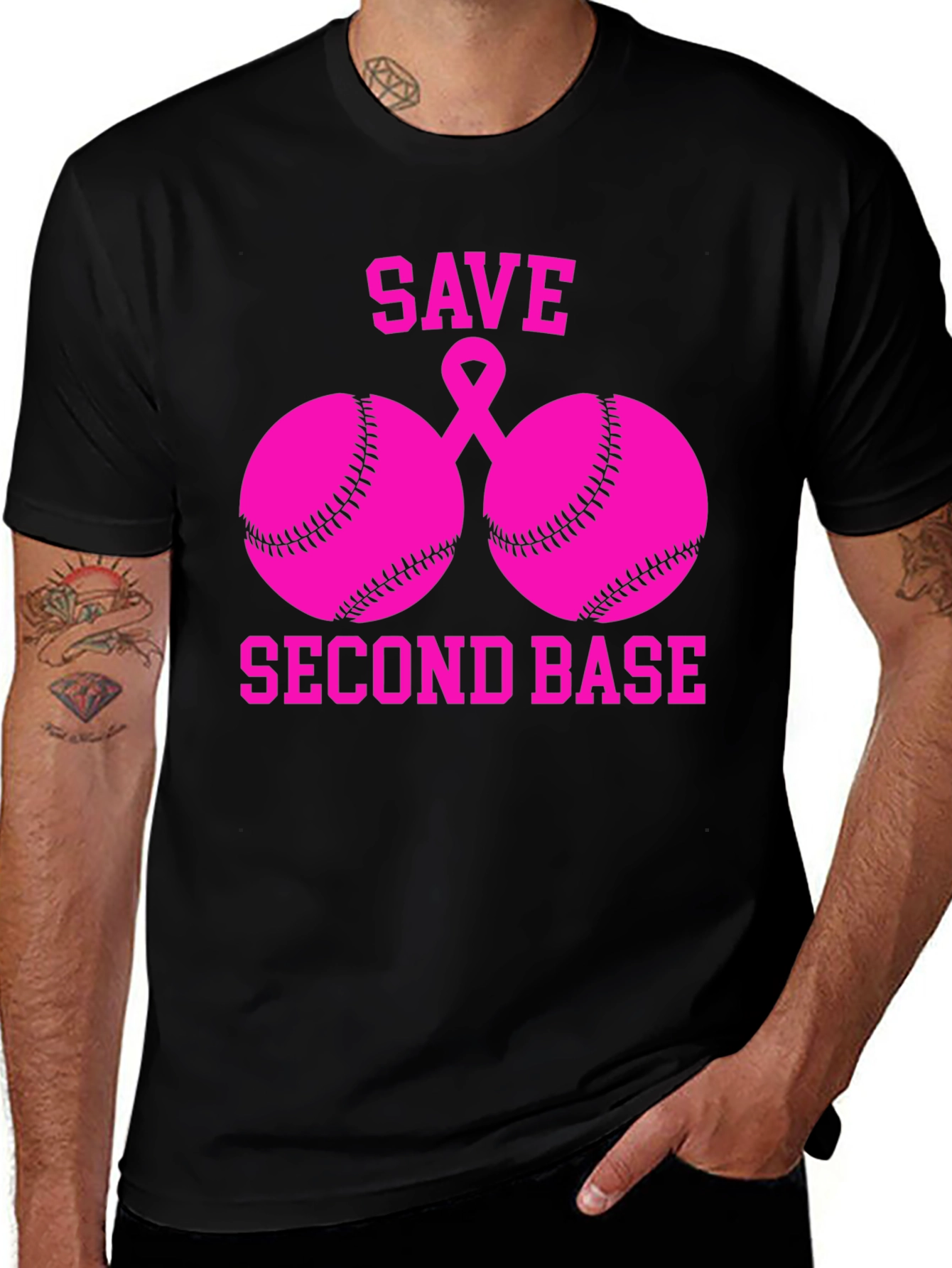 Variant 11 of Save Second Base Breast Cancer Awareness T-Shirt