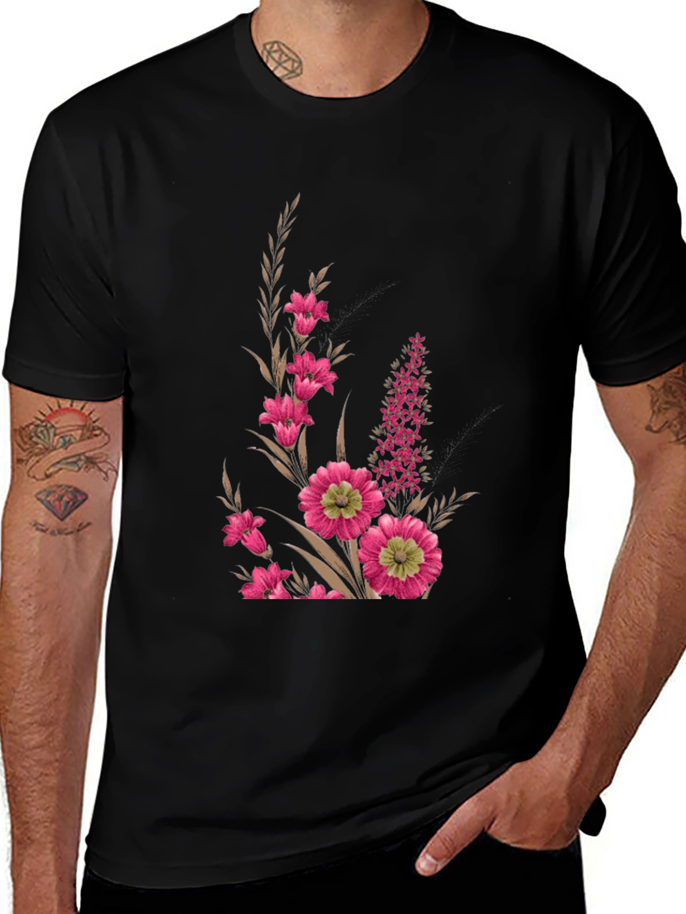 Floral Print Black T-Shirt