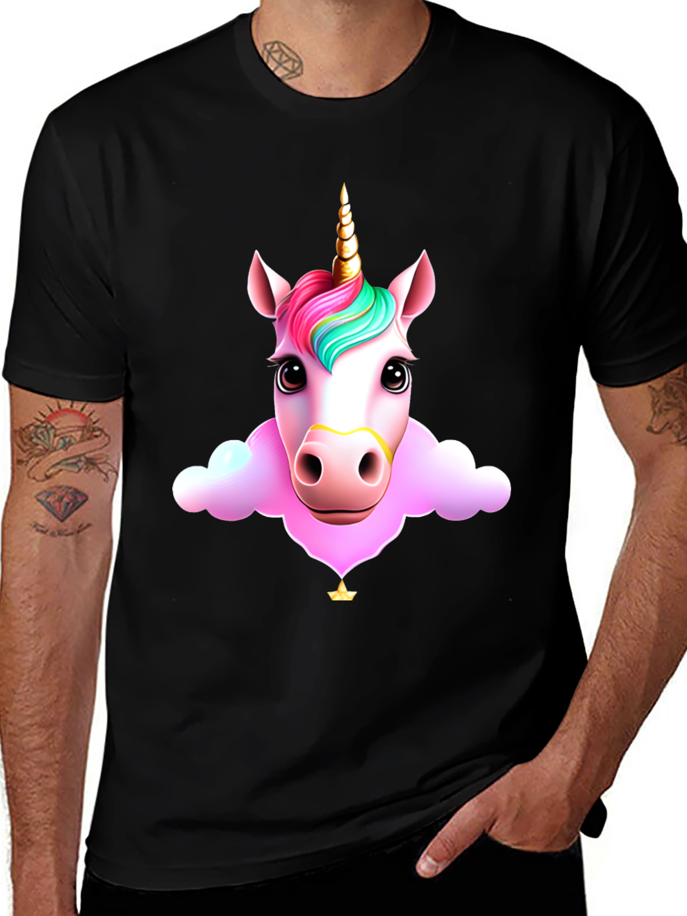 Variant 22 of Unicorn Graphic T-Shirt - Black Cotton Tee