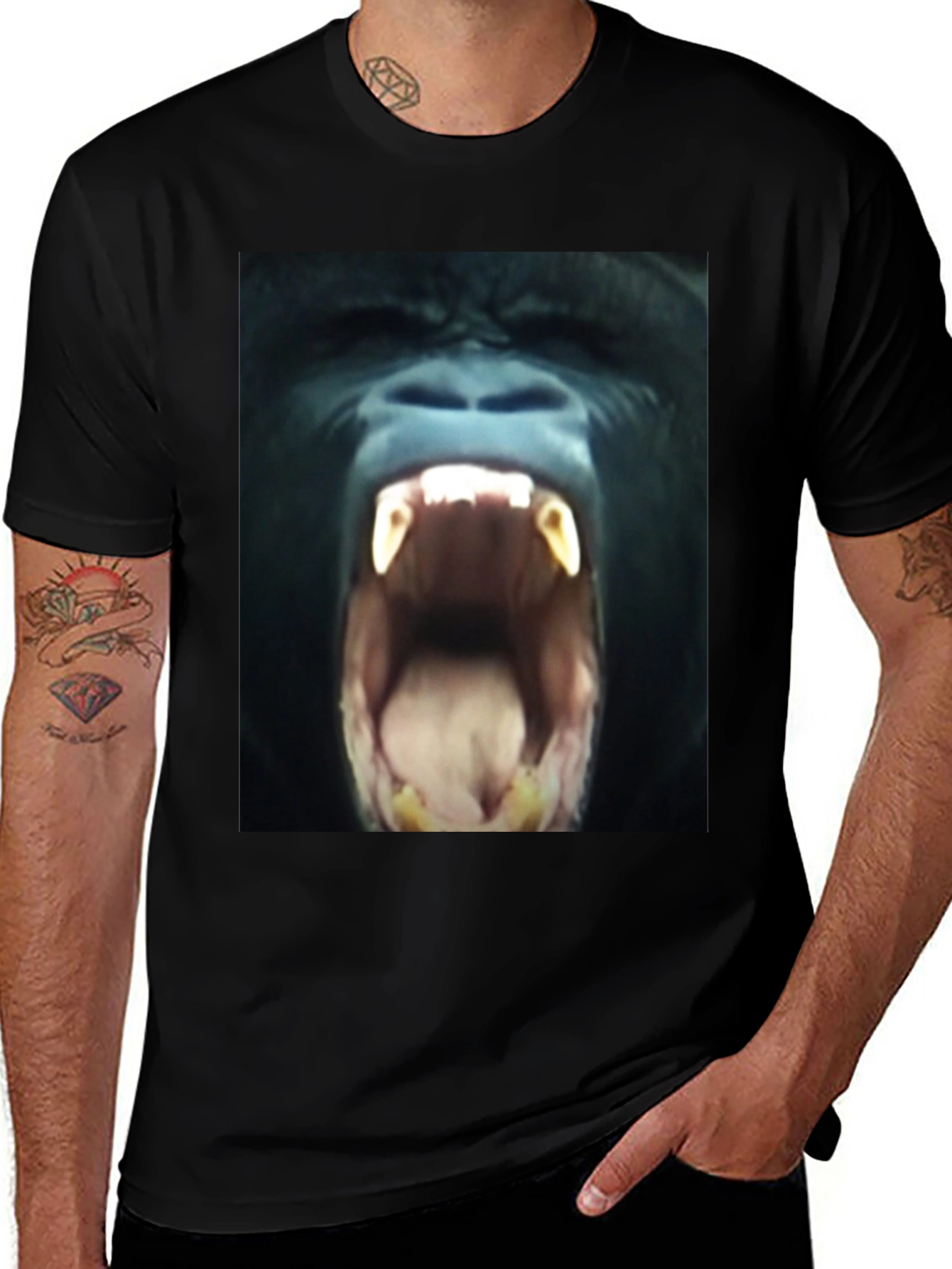 Variant 10 of Black T-Shirt with Roaring Gorilla Graphic