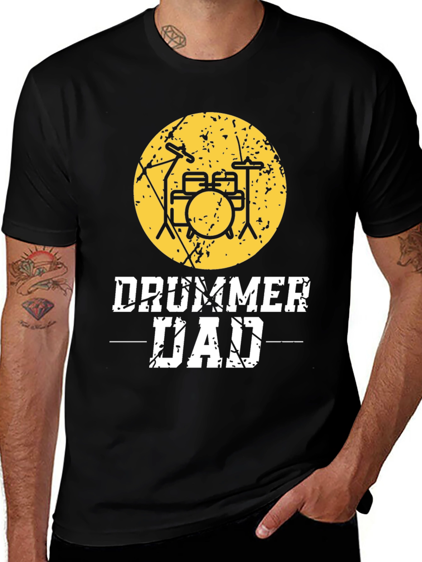 Variant 19 of Drummer Dad T-Shirt - Black Crew Neck Tee