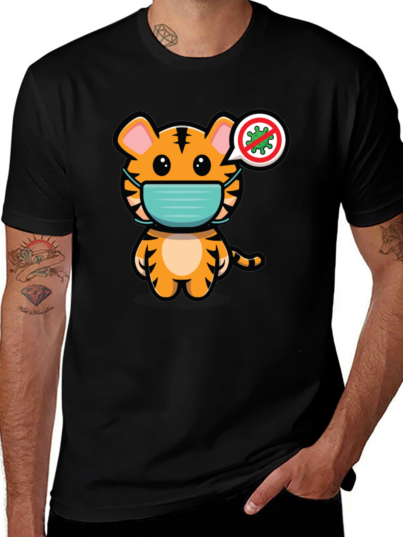 Variant 2 of Tiger Wearing Mask Graphic T-Shirt