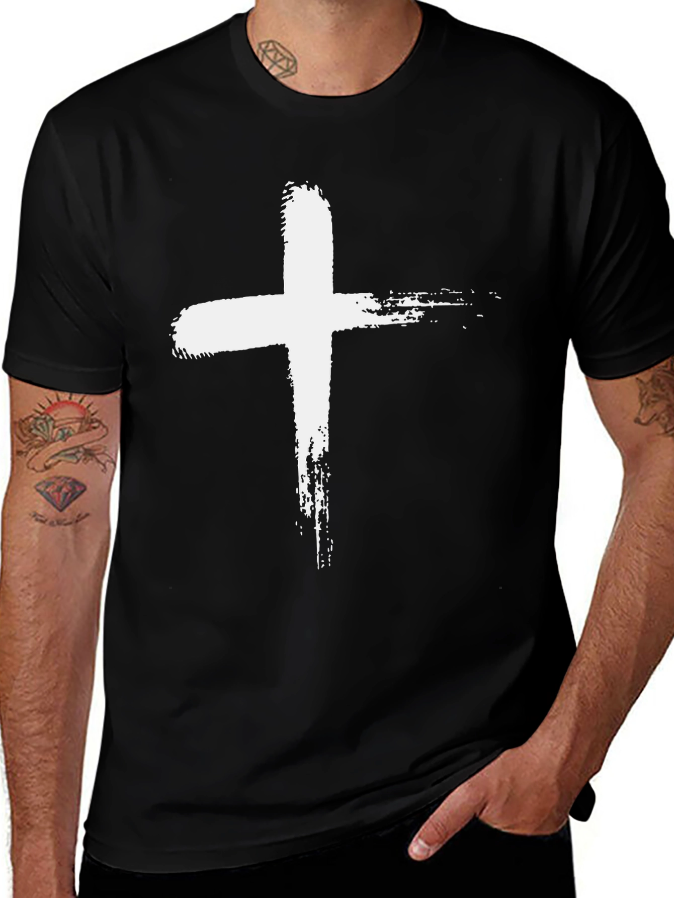 Grunge Cross Graphic Tee - Black Christian T-Shirt