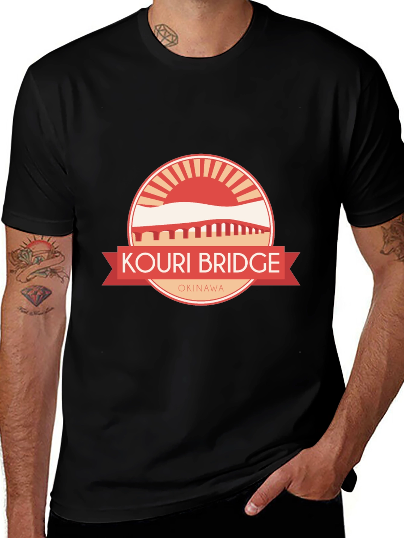 Kouri Bridge Okinawa Graphic Tee - Black T-Shirt