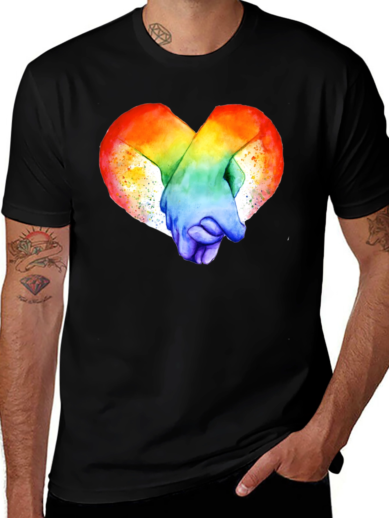 Variant 25 of Pride Love Heart Hands Black T-Shirt