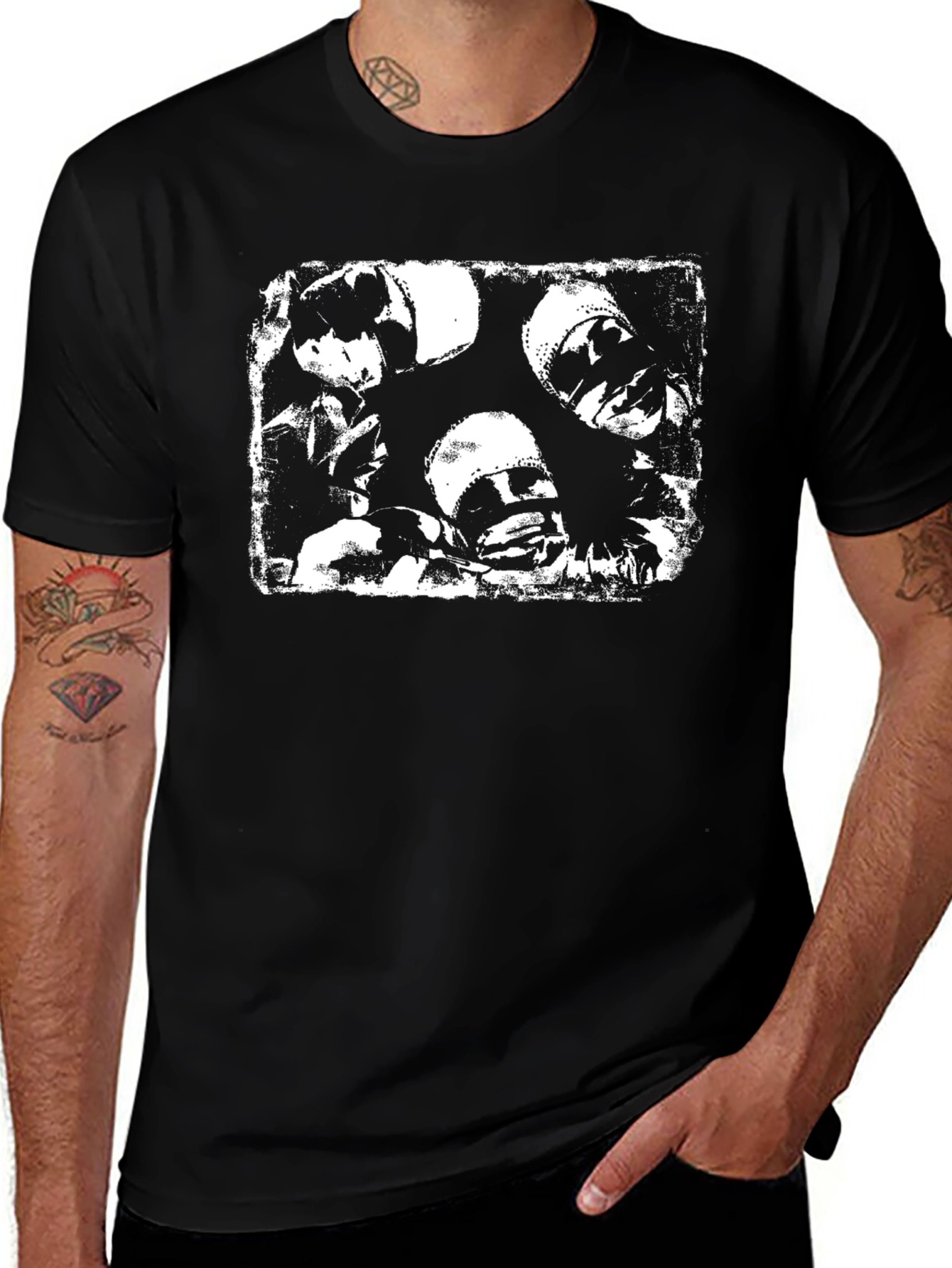 Variant 22 of Black T-Shirt with Distressed Faces Graphic