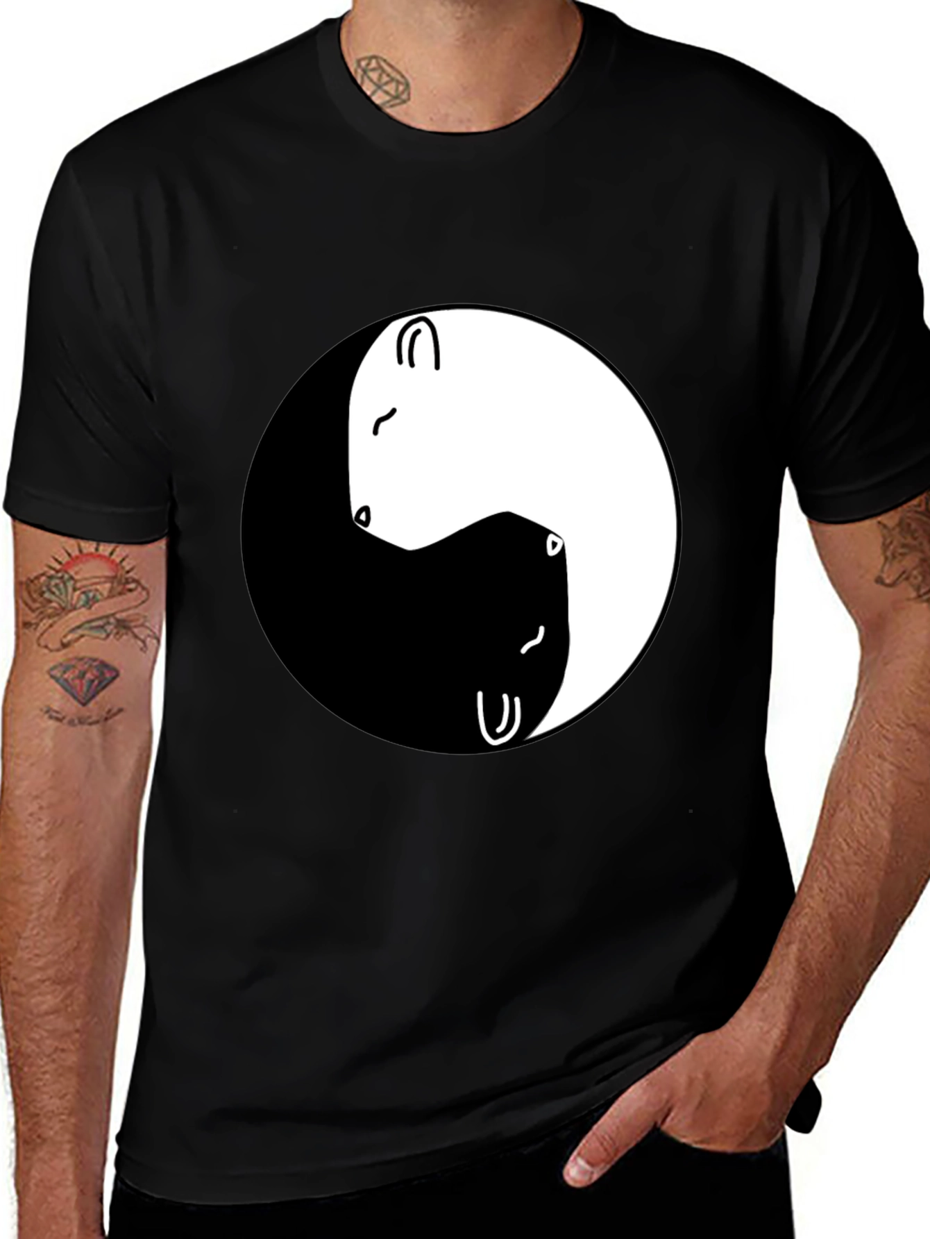 Variant 17 of Yin Yang Bears Graphic Tee - Black Cotton