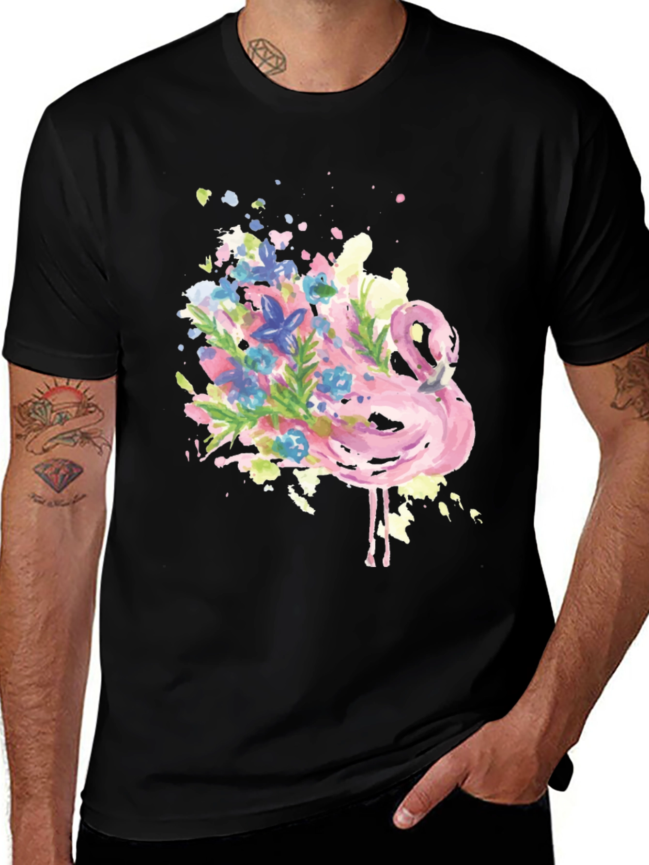 Variant 15 of Floral Flamingo Graphic Tee - Trendy Men's T-Shirt