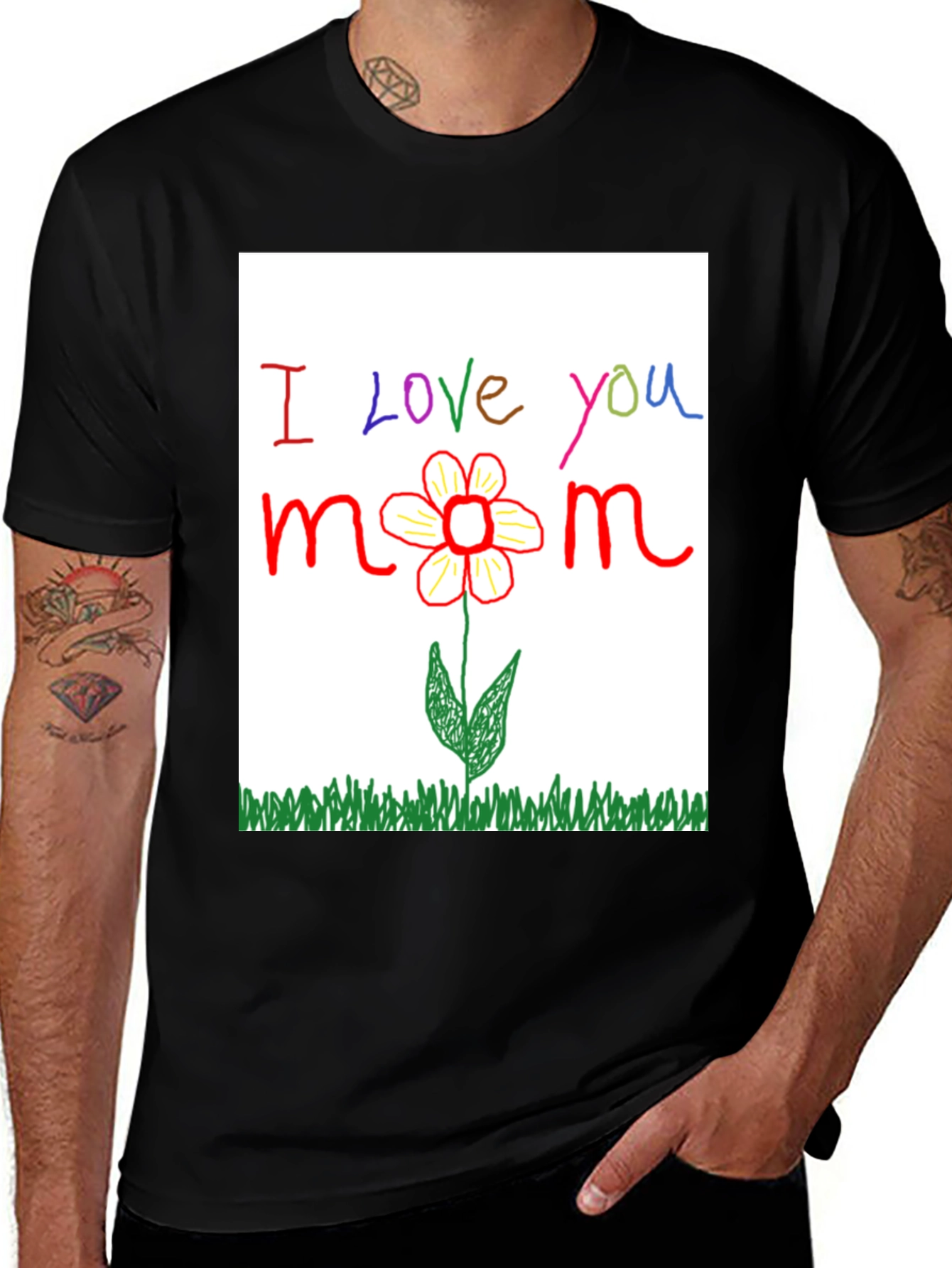 Variant 18 of I Love You Mom T-Shirt - Handmade Flower Design