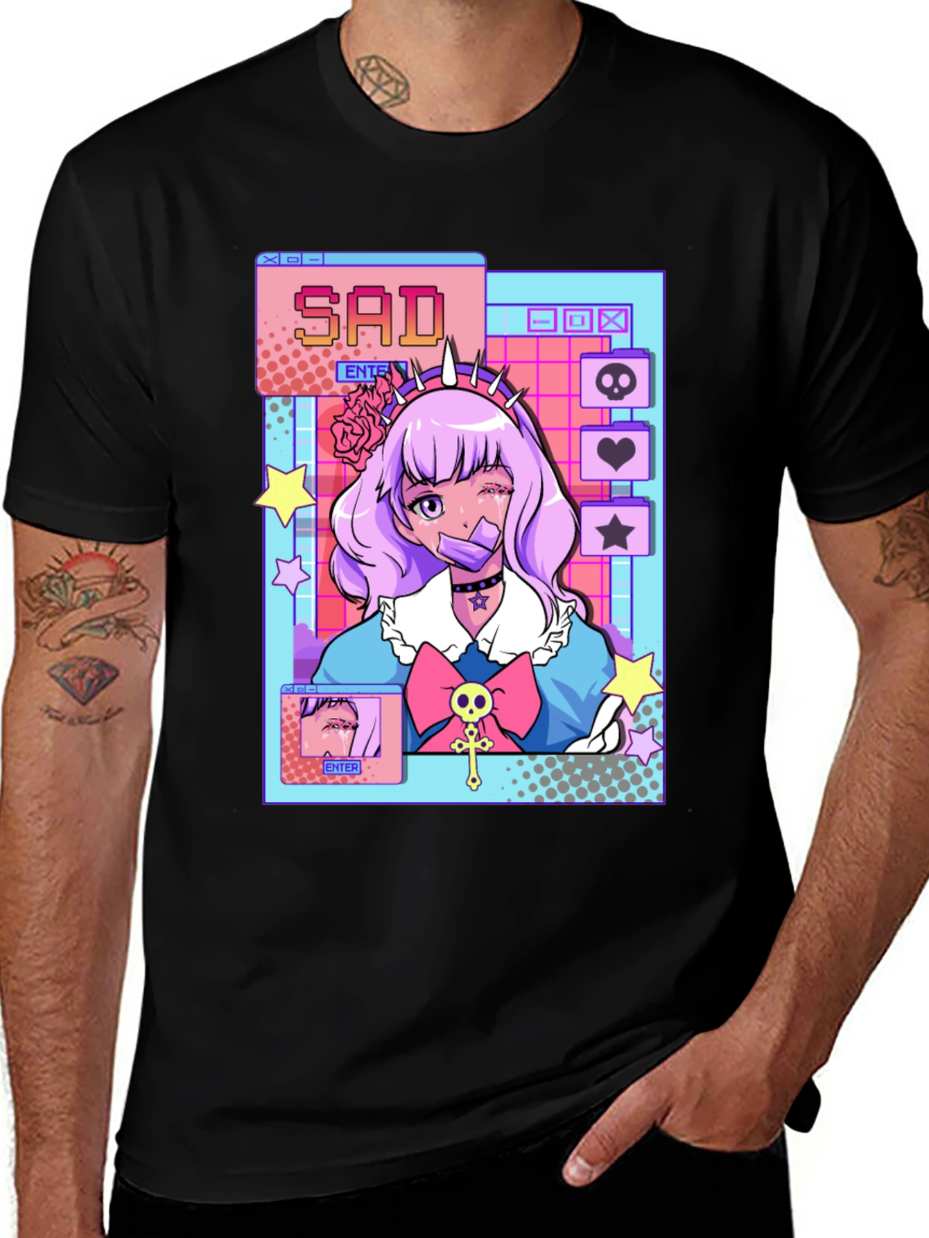 Variant 19 of Sad Anime Girl Graphic Black T-Shirt