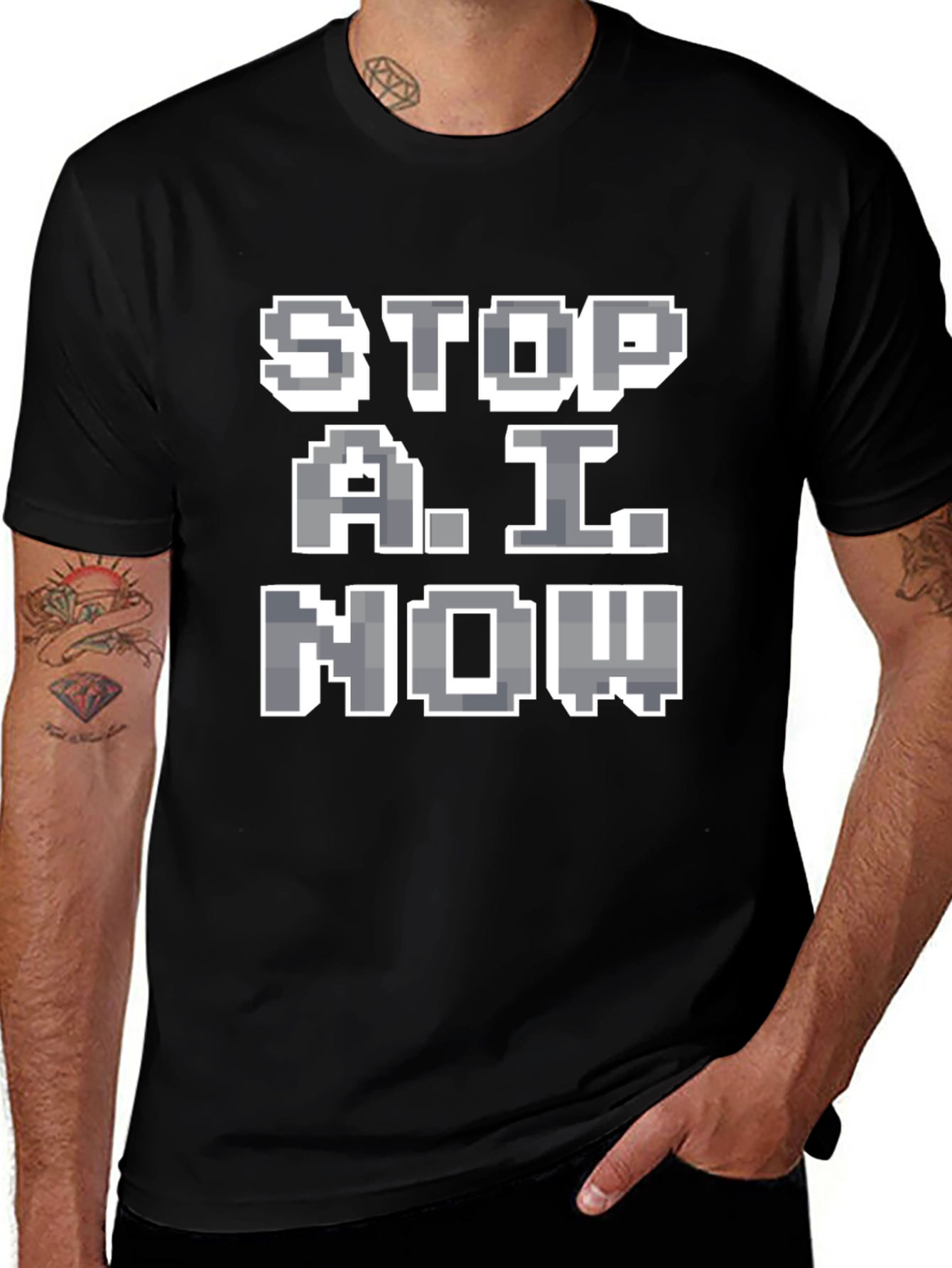 Variant 9 of Stop A.I. Now Graphic Tee - Pixelated Protest
