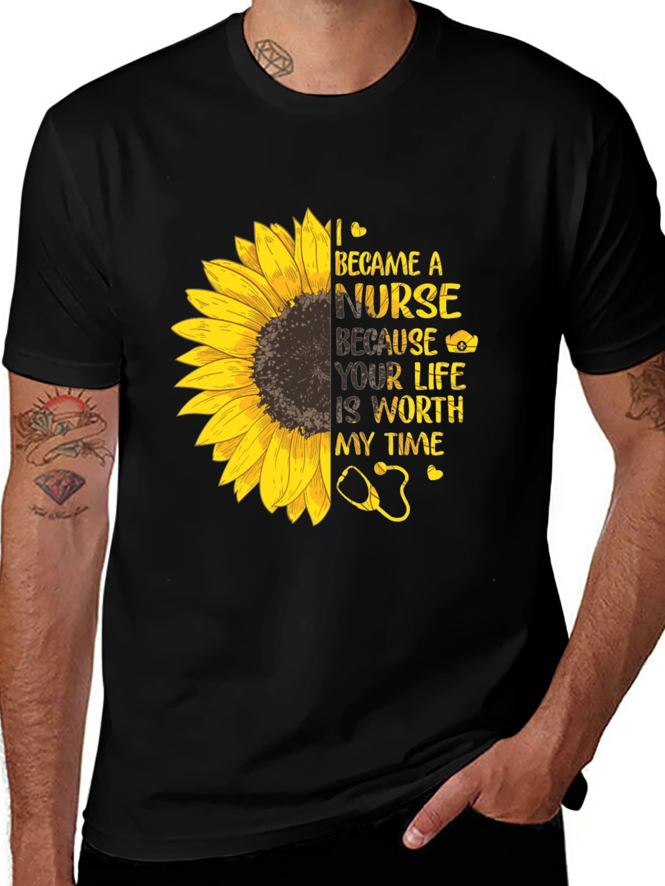 Variant 8 of Nurse Sunflower Graphic Tee - Inspiring & Stylish