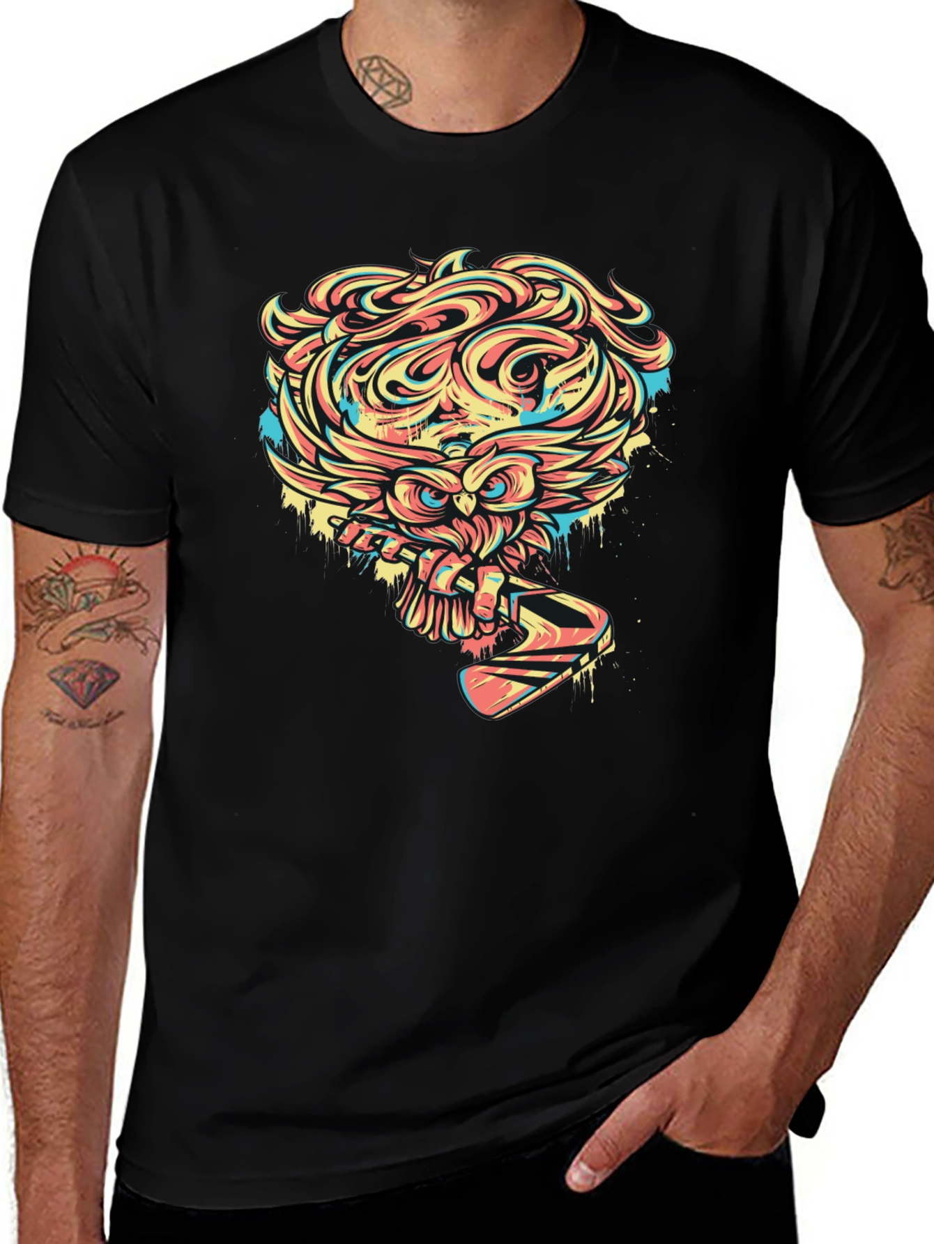 Variant 12 of Owl Graphic Print Black T-Shirt