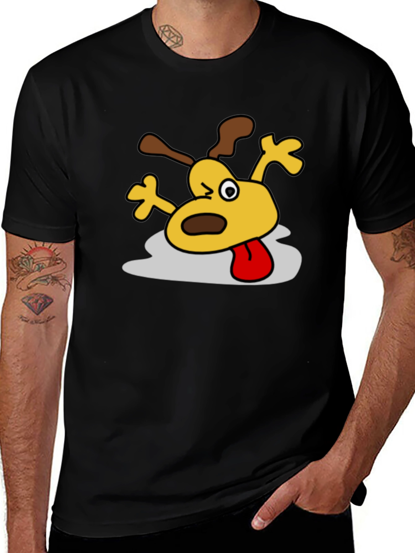 Variant 19 of Cartoon Dog Graphic Black T-Shirt